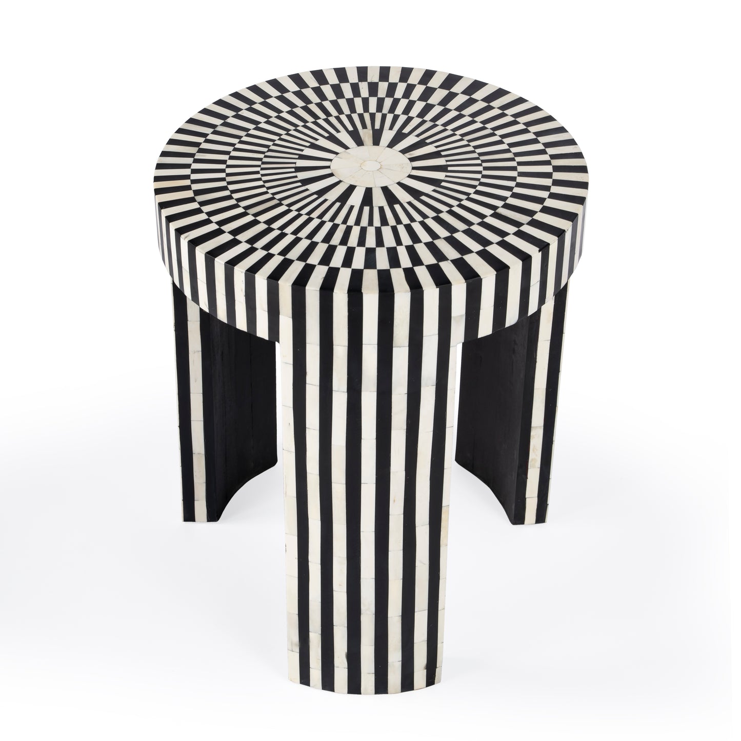 Butler Specialty Company Rimma 18 in. W Round Bone Inlay 3 Leg Modern Side Table, Black and White