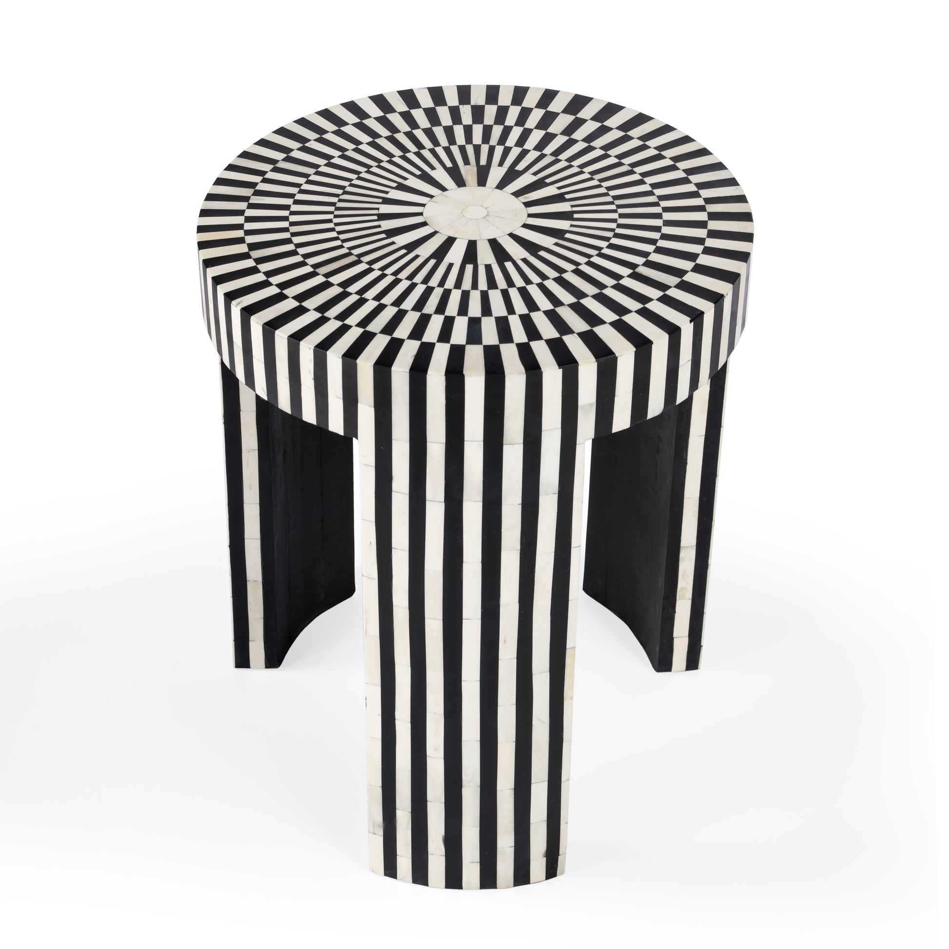 Butler Specialty Company Rimma 18 in. W Round Bone Inlay 3 Leg Modern Side Table, Black and White