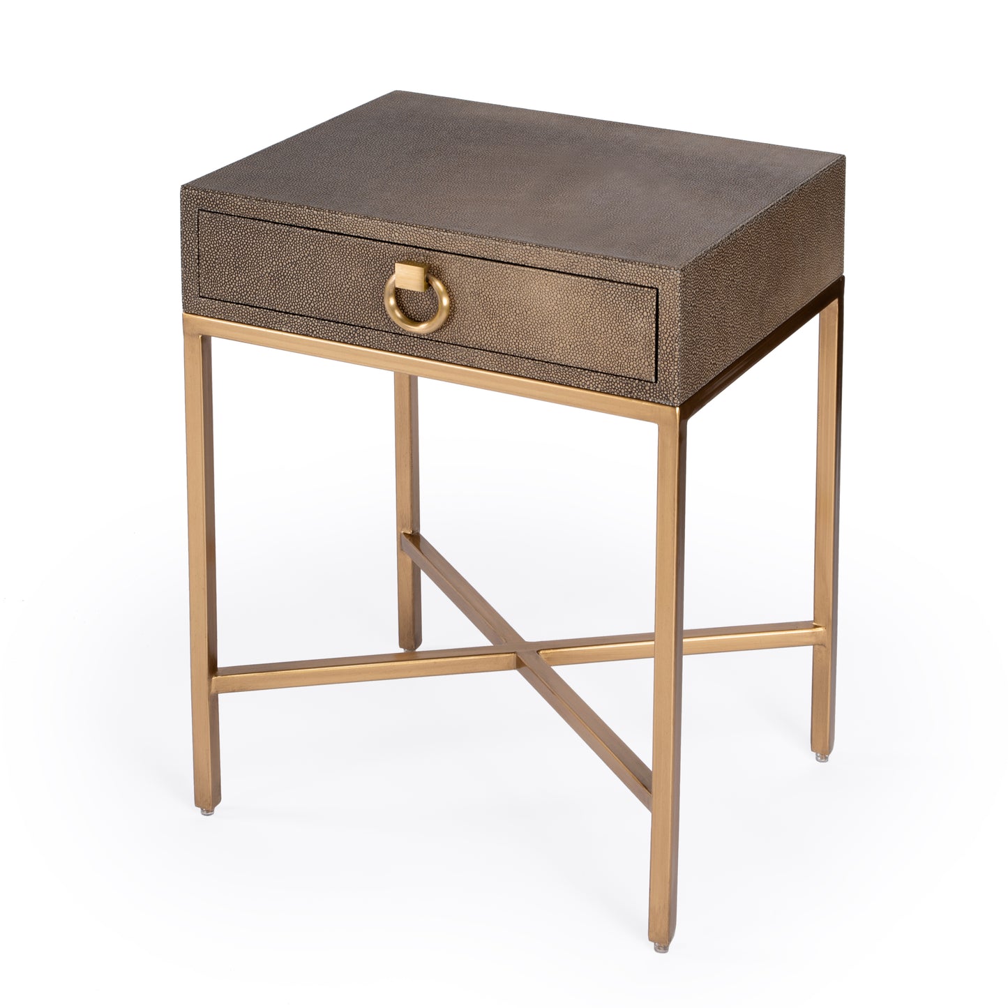 Butler Specialty Company Sullia 20 in. W Rectangular Leather and Steel 1 Drawer End Table, Gold