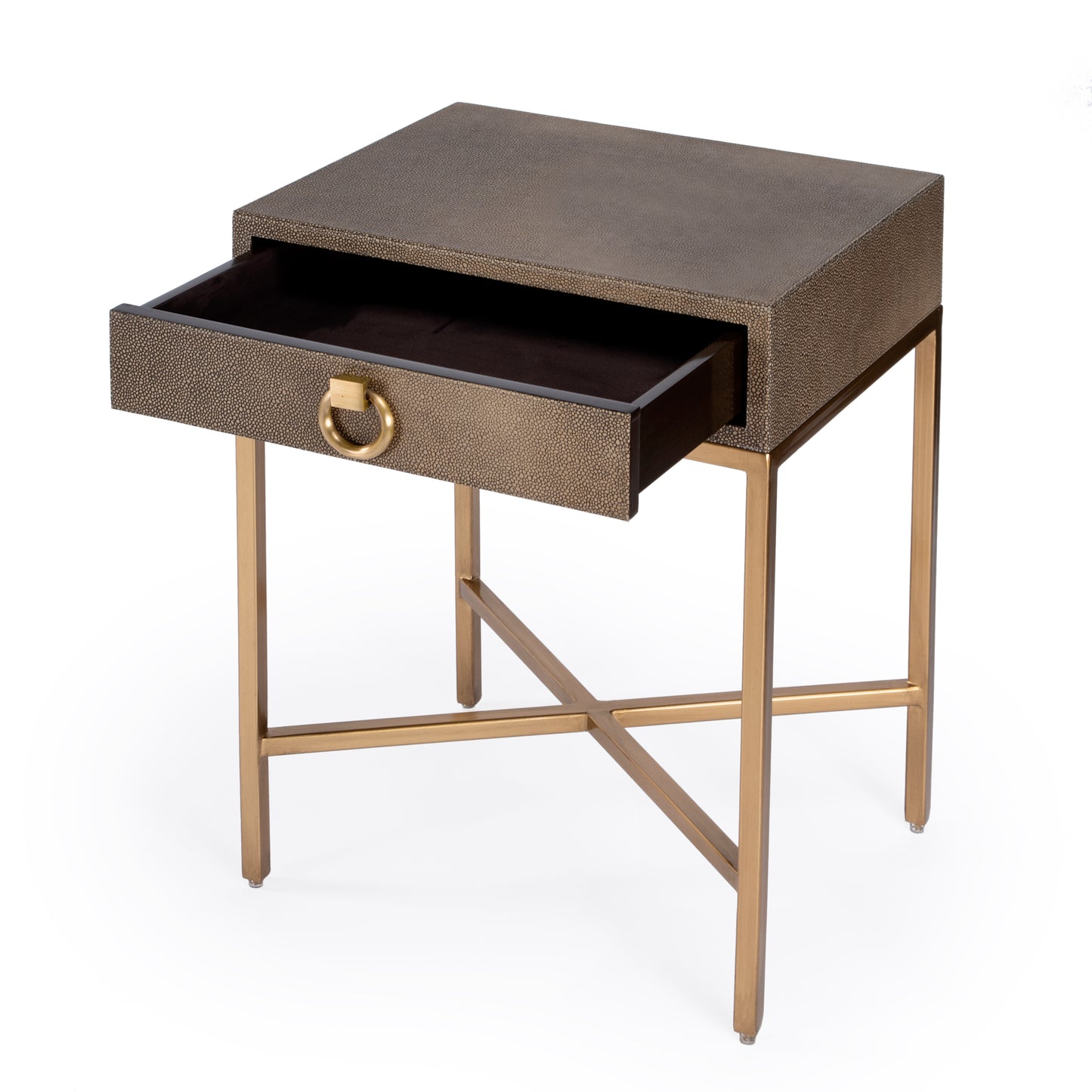 Butler Specialty Company Sullia 20 in. W Rectangular Leather and Steel 1 Drawer End Table, Gold