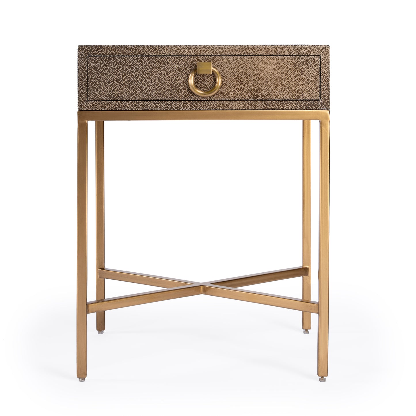 Butler Specialty Company Sullia 20 in. W Rectangular Leather and Steel 1 Drawer End Table, Gold