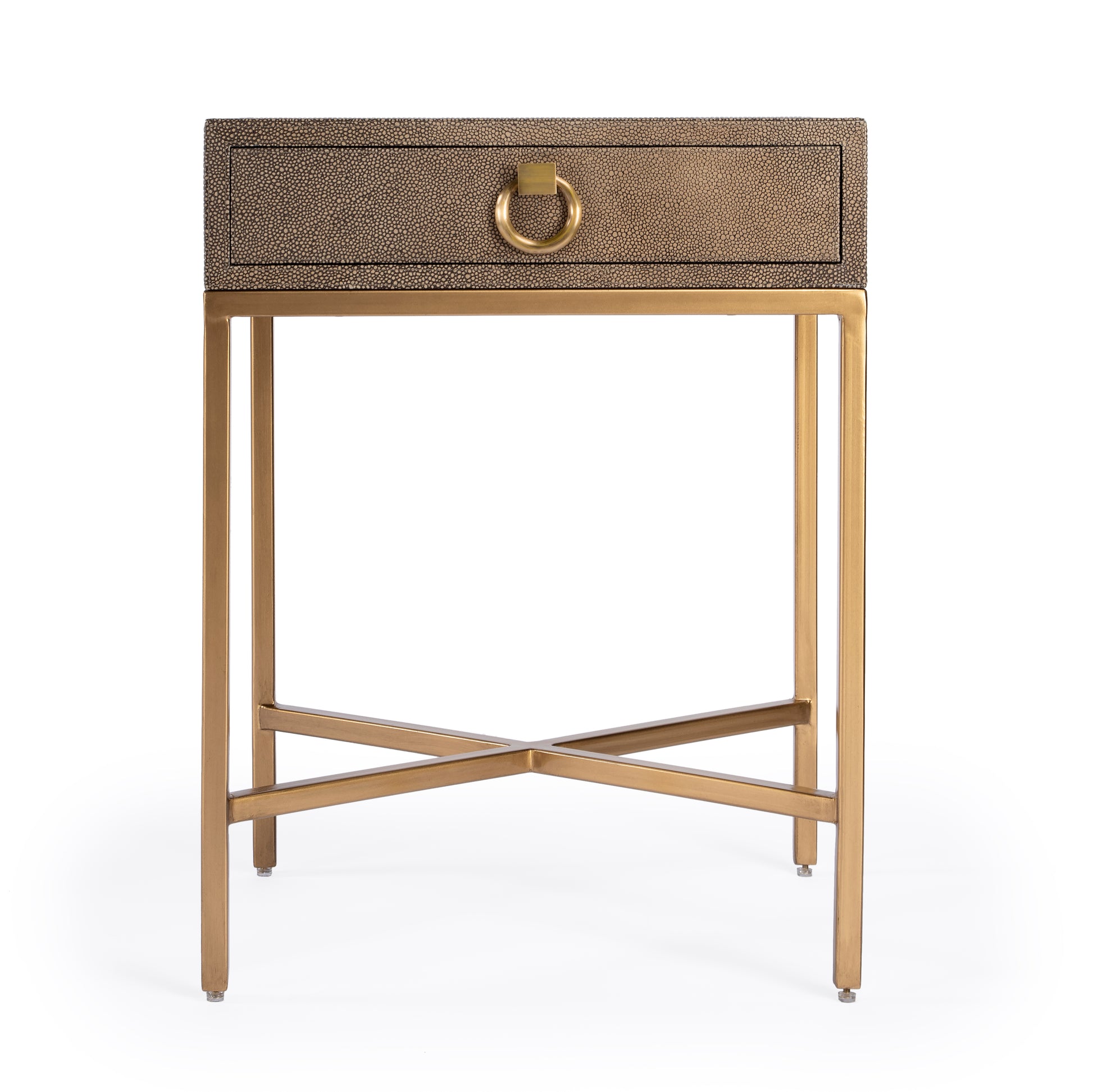 Butler Specialty Company Sullia 20 in. W Rectangular Leather and Steel 1 Drawer End Table, Gold