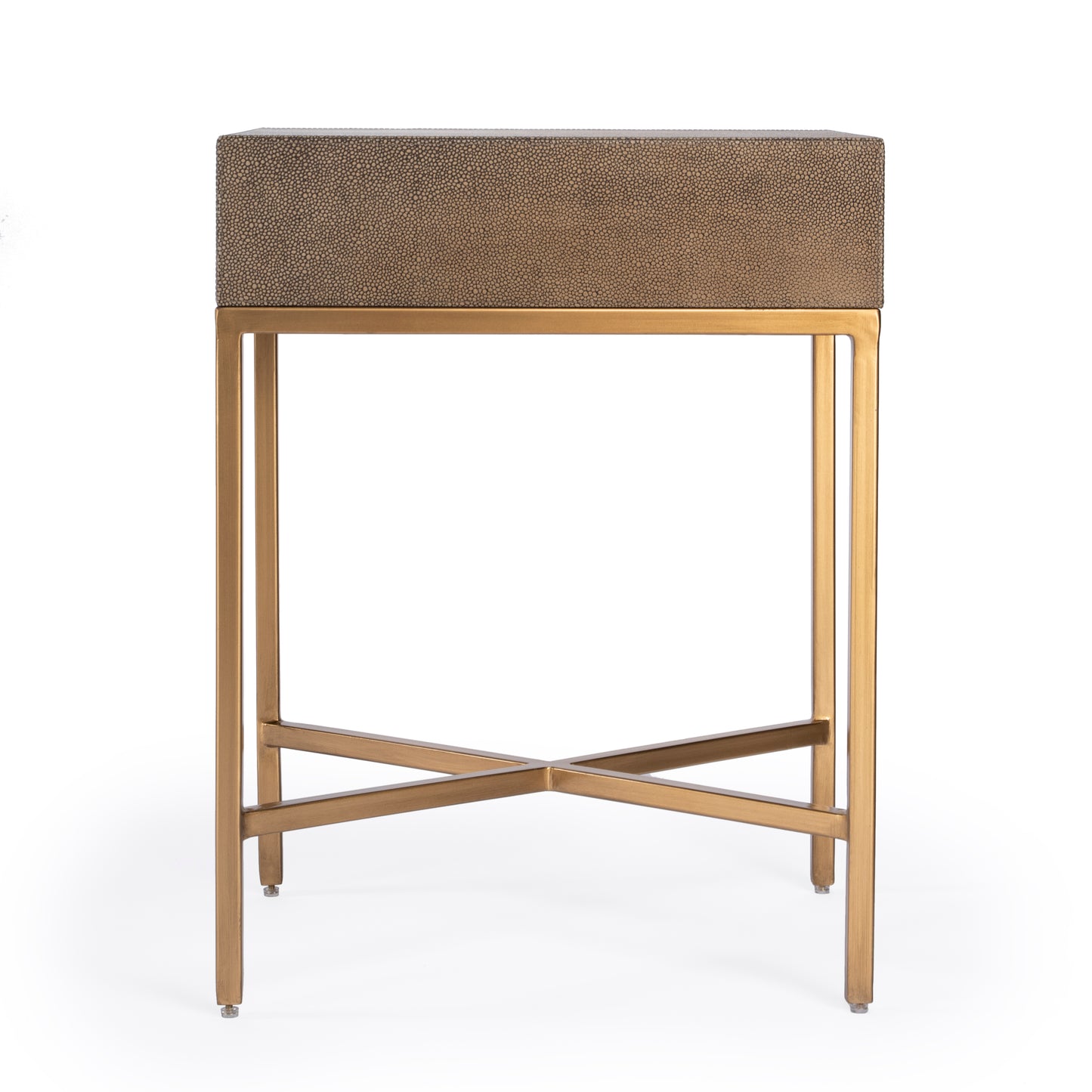 Butler Specialty Company Sullia 20 in. W Rectangular Leather and Steel 1 Drawer End Table, Gold
