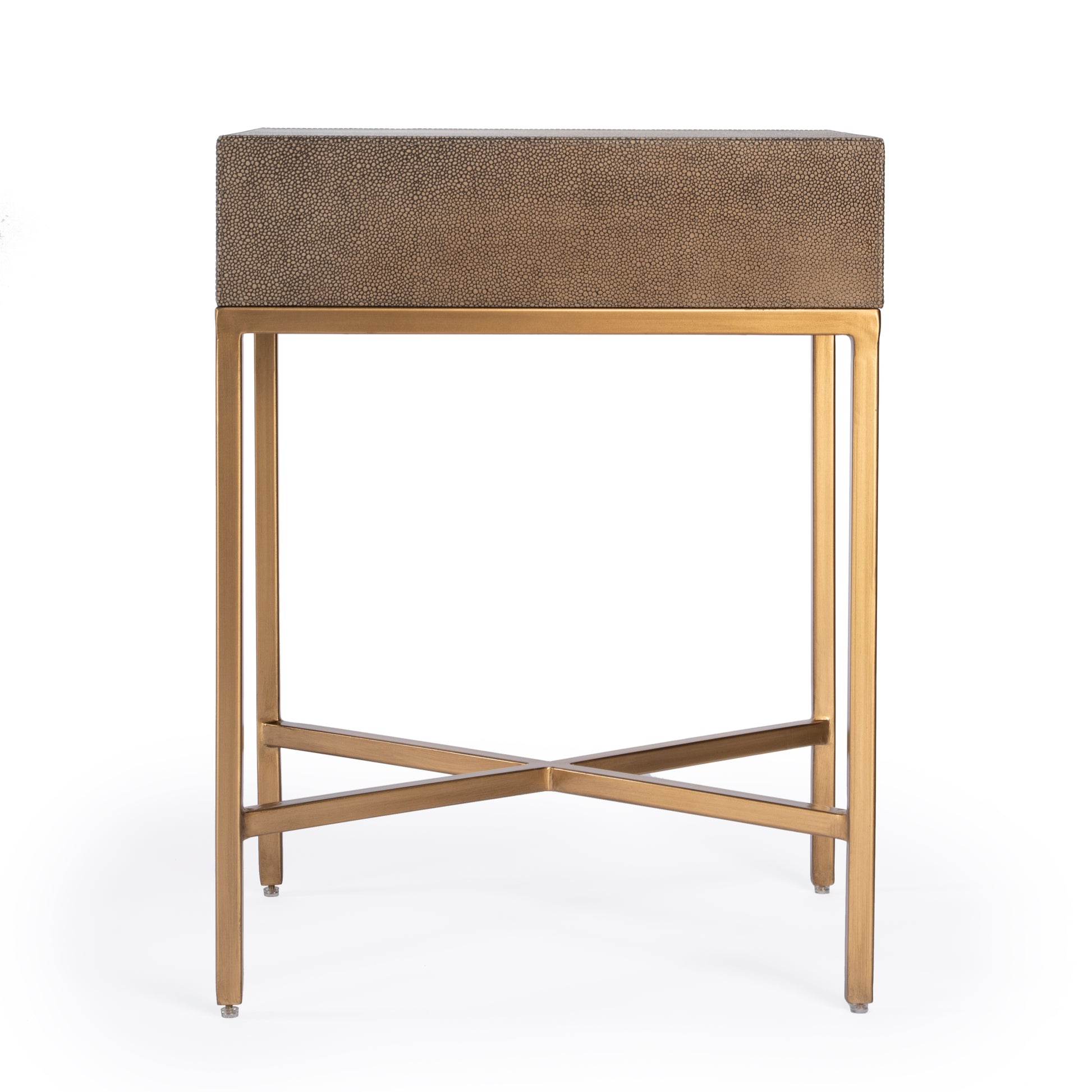 Butler Specialty Company Sullia 20 in. W Rectangular Leather and Steel 1 Drawer End Table, Gold