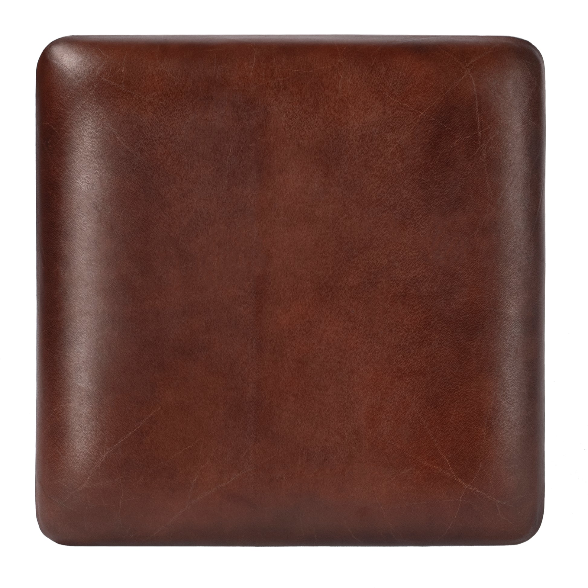 Butler Specialty Company Midway 18 in. W Square Wood and Metal Aviator Themed Leather Storage Ottoman, Medium Brown