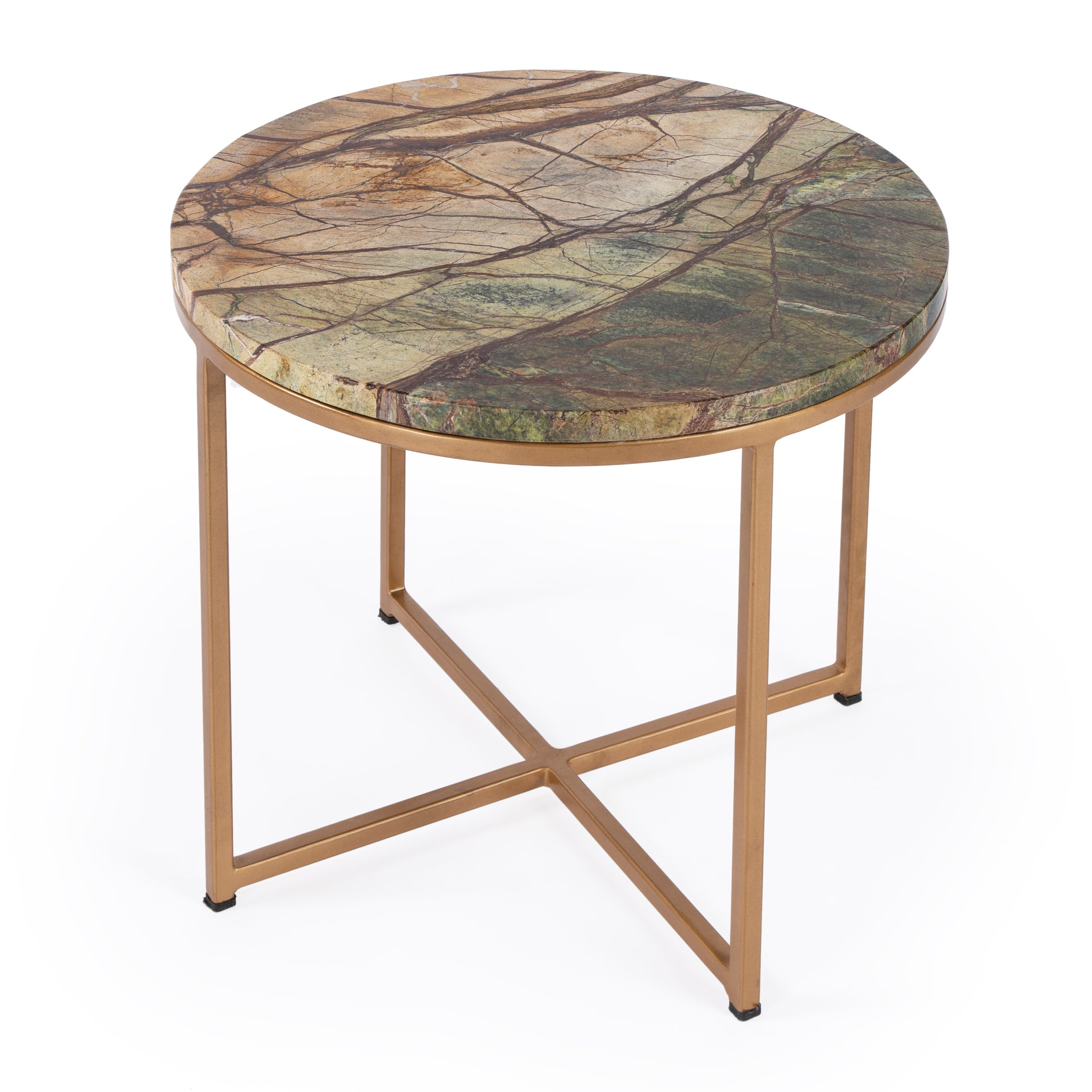Butler Specialty Company Giovanniya 19.75 in. W Round Marble and Metal Modern Side Table, Gold