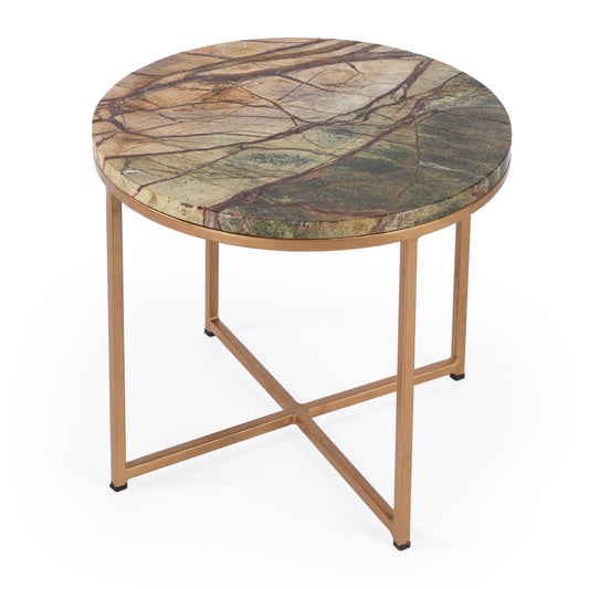 Butler Specialty Company Giovanniya 19.75 in. W Round Marble and Metal Modern Side Table, Gold