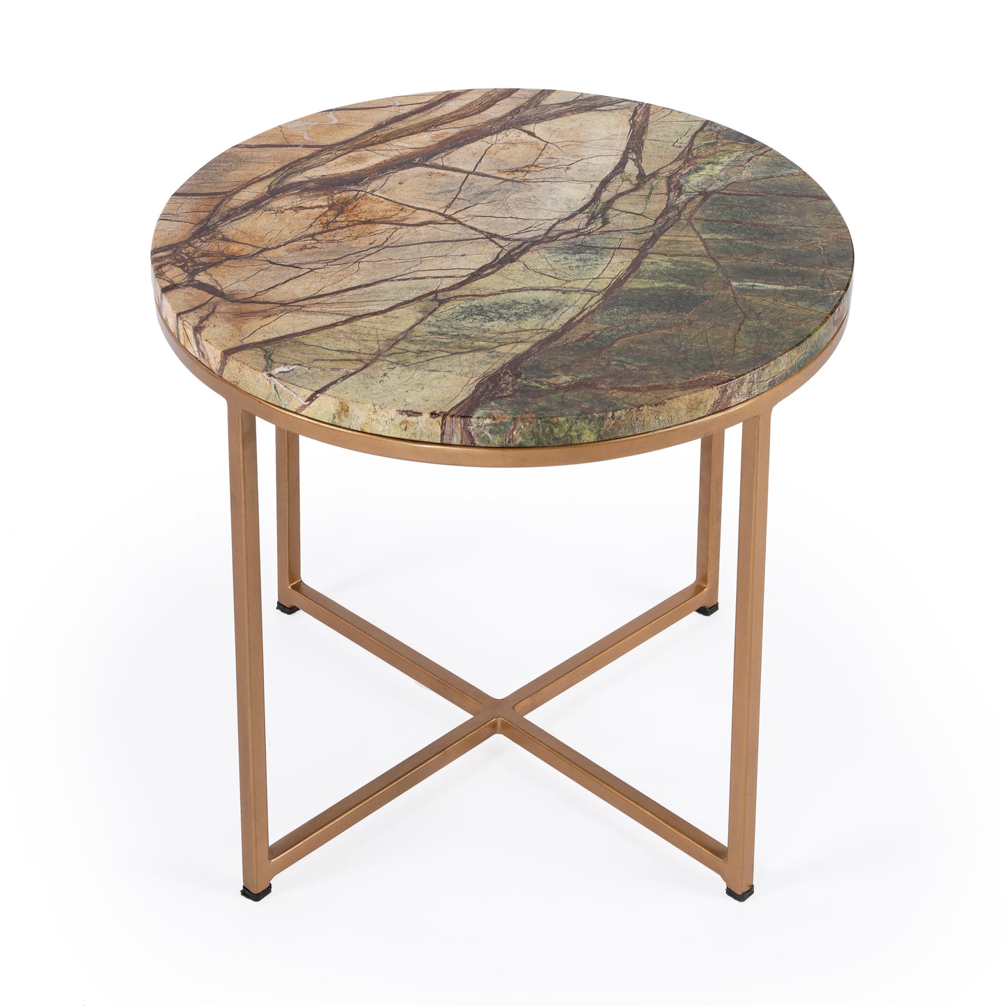Butler Specialty Company Giovanniya 19.75 in. W Round Marble and Metal Modern Side Table, Gold