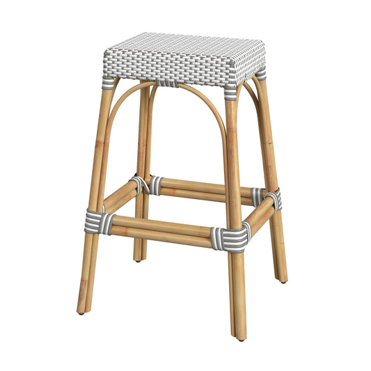 Butler Specialty Company Robias 30 in. Seat Height Rectangular Rattan Backless Bar Stool, Gray and White Dot
