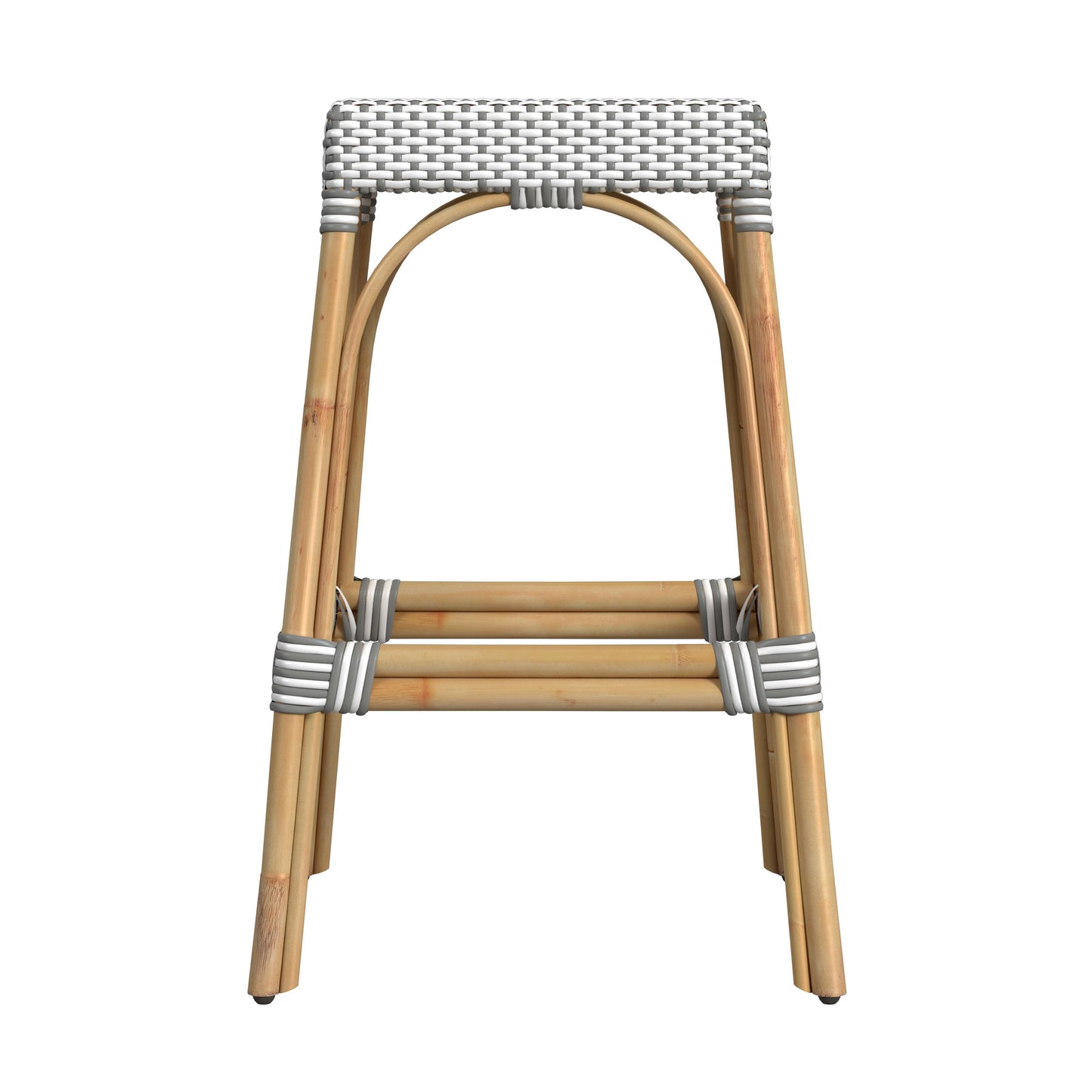 Butler Specialty Company Robias 30 in. Seat Height Rectangular Rattan Backless Bar Stool, Gray and White Dot