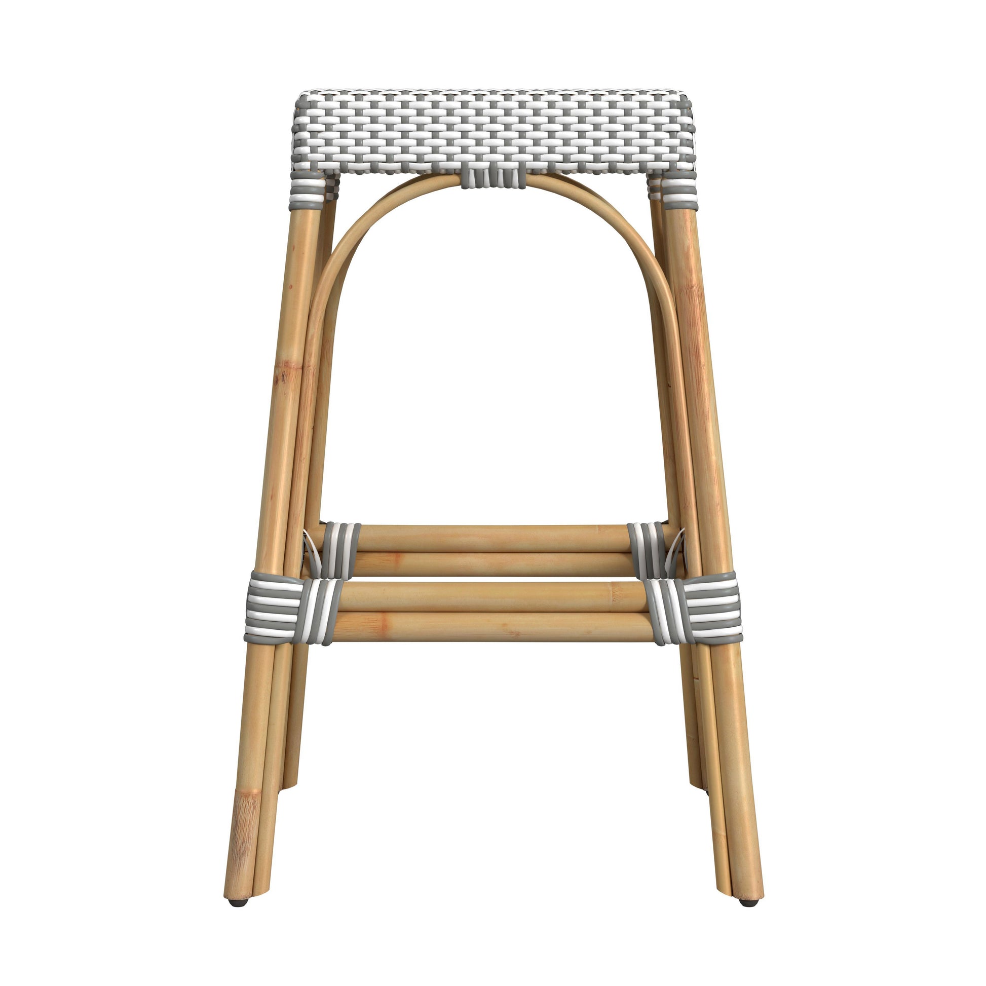 Butler Specialty Company Robias 30 in. Seat Height Rectangular Rattan Backless Bar Stool, Gray and White Dot