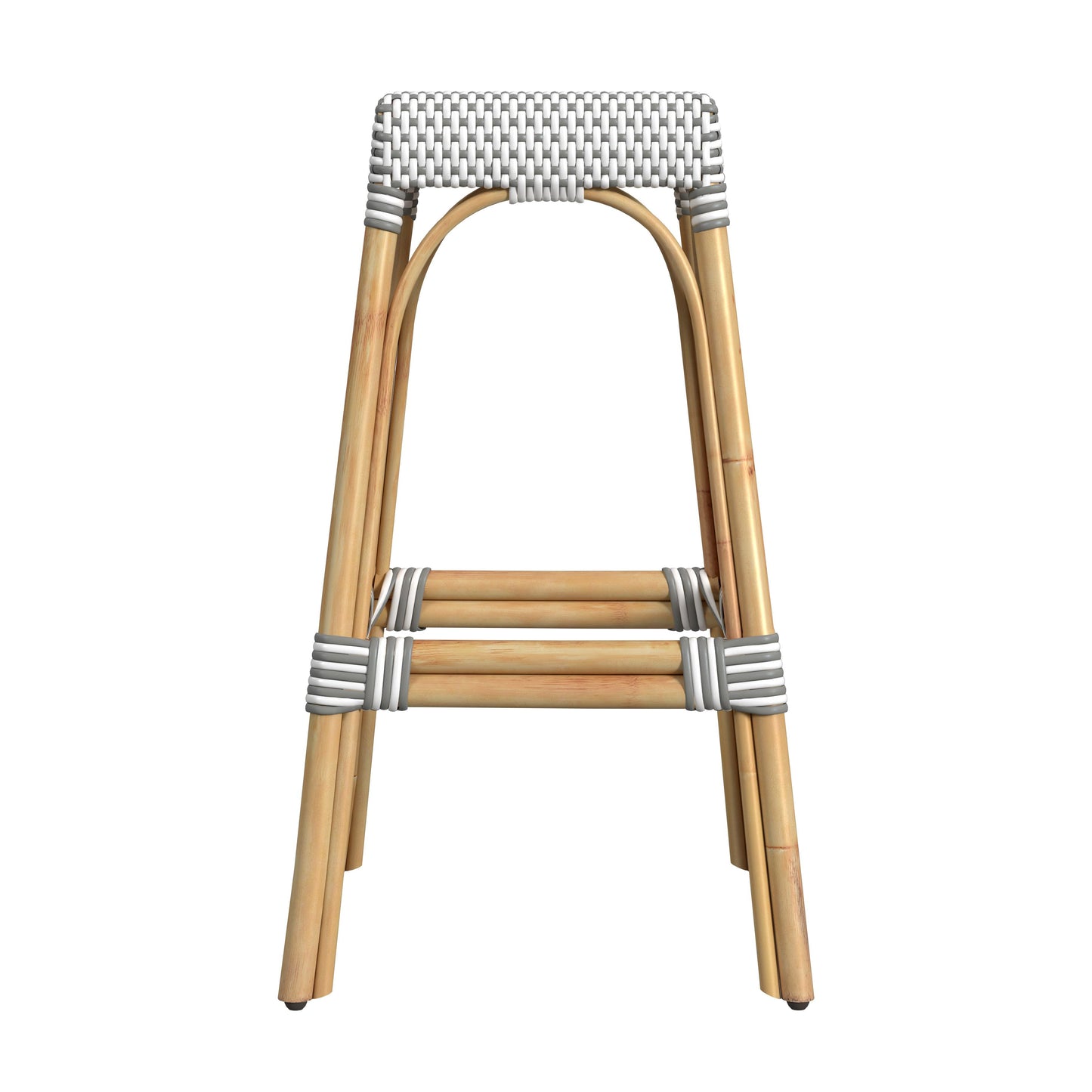 Butler Specialty Company Robias 30 in. Seat Height Rectangular Rattan Backless Bar Stool, Gray and White Dot