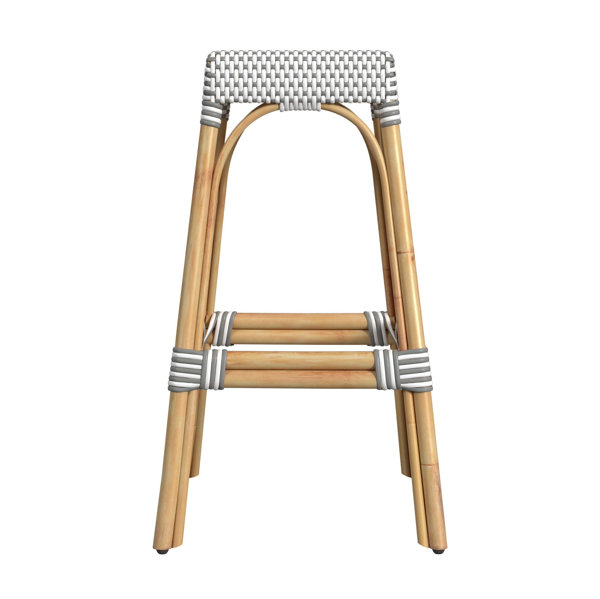 Butler Specialty Company Robias 30 in. Seat Height Rectangular Rattan Backless Bar Stool, Gray and White Dot