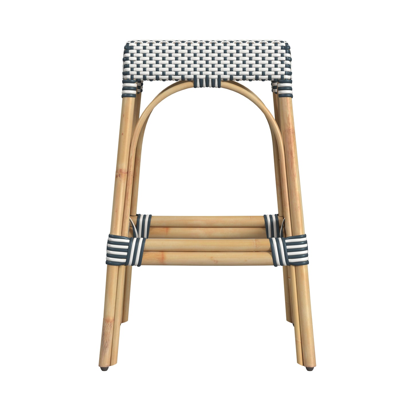 Butler Specialty Company Robias 30 in. Seat Height Rectangular Rattan Backless Bar Stool, White and Navy Stripe
