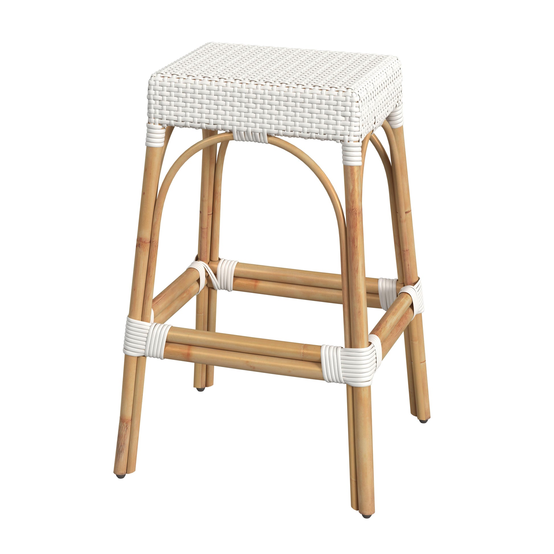 Butler Specialty Company Robias 30 in. Seat Height Rectangular Rattan Backless Bar Stool, Smooth White