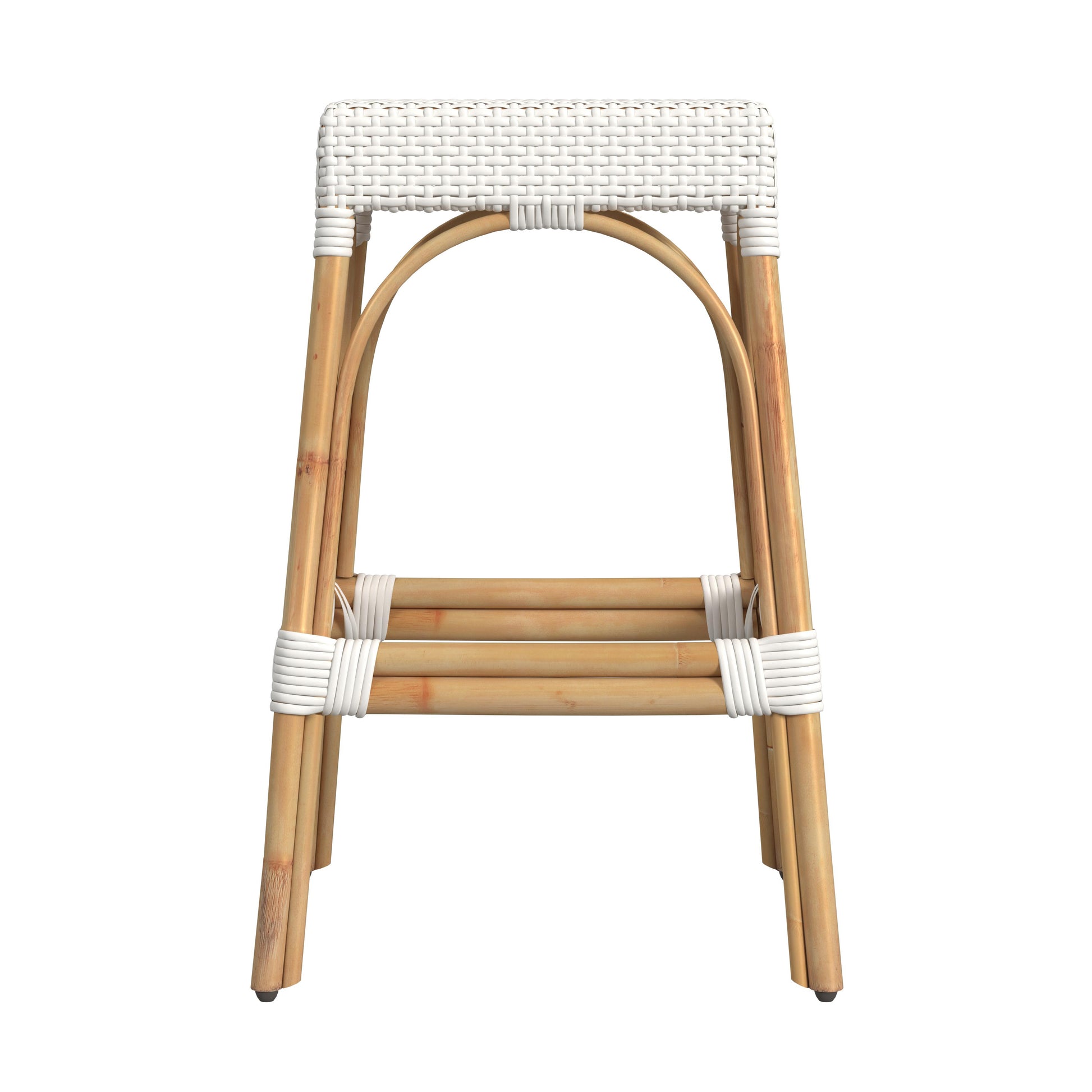 Butler Specialty Company Robias 30 in. Seat Height Rectangular Rattan Backless Bar Stool, Smooth White