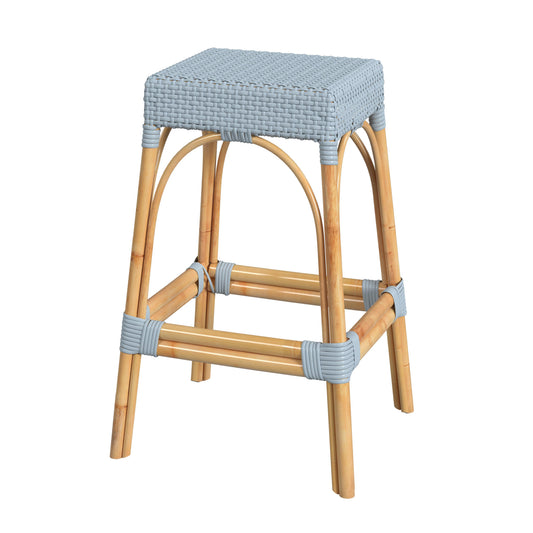 Butler Specialty Company Robias 30 in. Seat Height Rectangular Rattan Backless Bar Stool, Baby Blue
