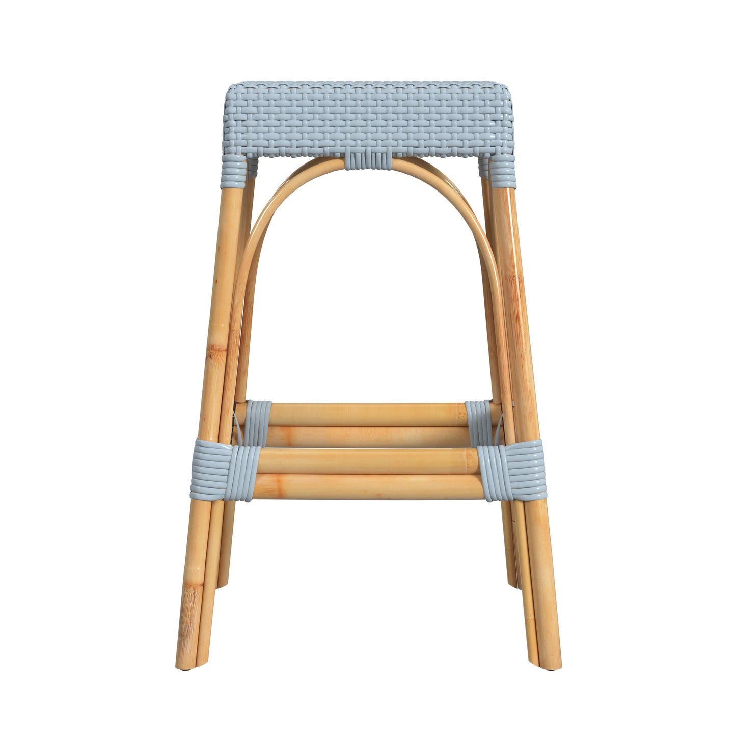 Butler Specialty Company Robias 30 in. Seat Height Rectangular Rattan Backless Bar Stool, Baby Blue