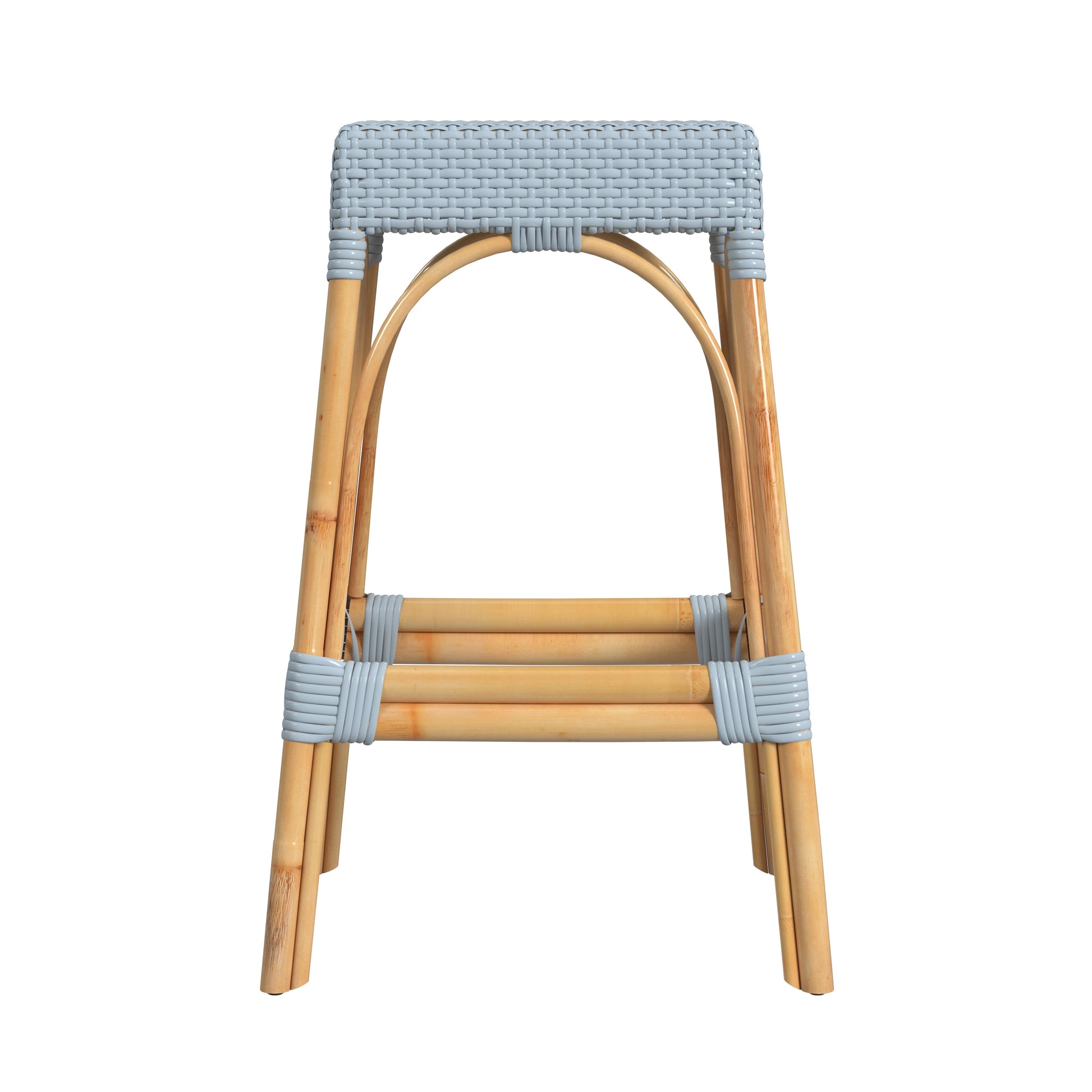 Butler Specialty Company Robias 30 in. Seat Height Rectangular Rattan Backless Bar Stool, Baby Blue