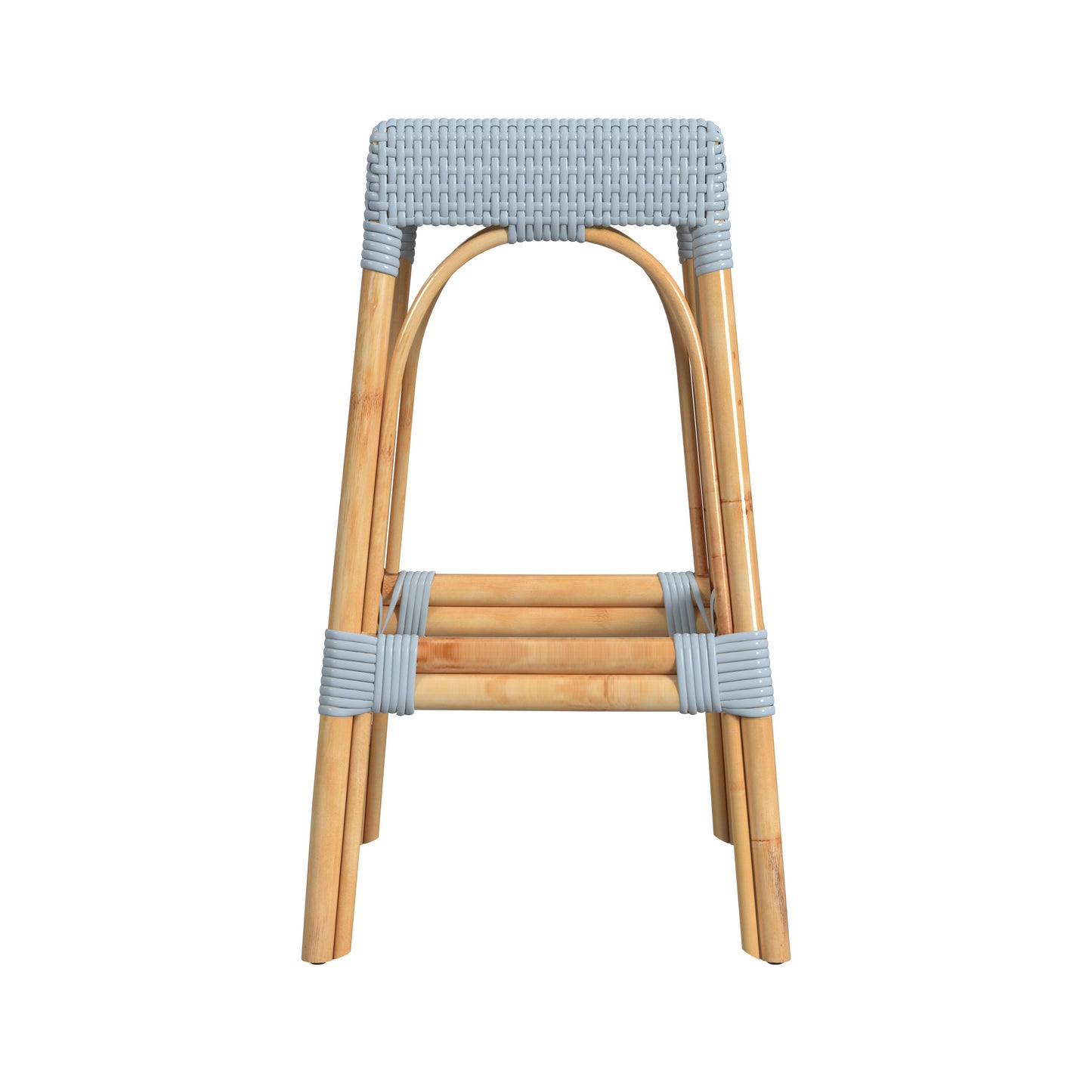 Butler Specialty Company Robias 30 in. Seat Height Rectangular Rattan Backless Bar Stool, Baby Blue