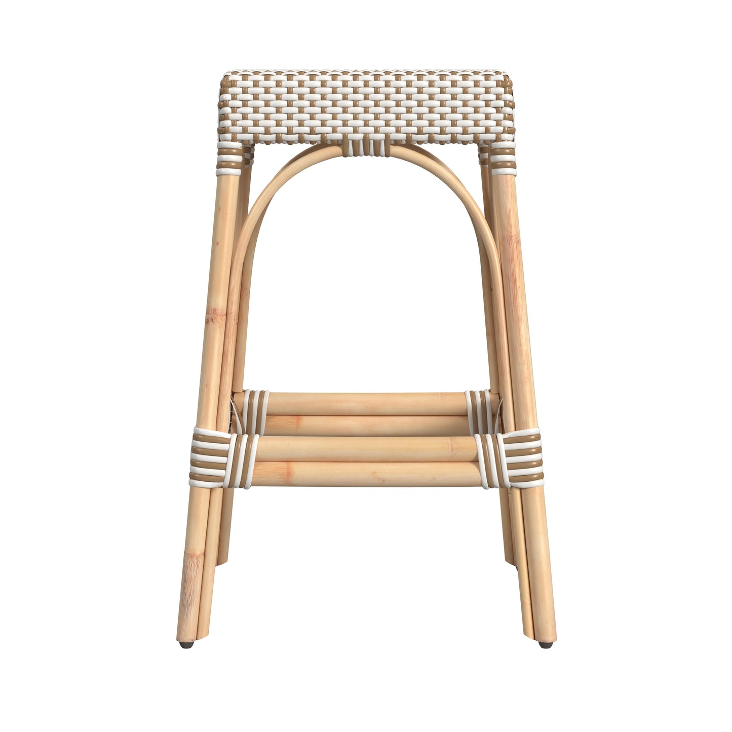 Butler Specialty Company Robias 30 in. Seat Height Rectangular Rattan Backless Bar Stool, White and Tan Dot