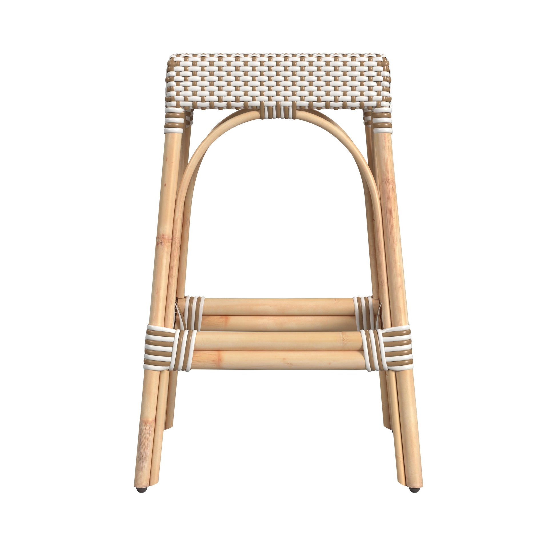 Butler Specialty Company Robias 30 in. Seat Height Rectangular Rattan Backless Bar Stool, White and Tan Dot