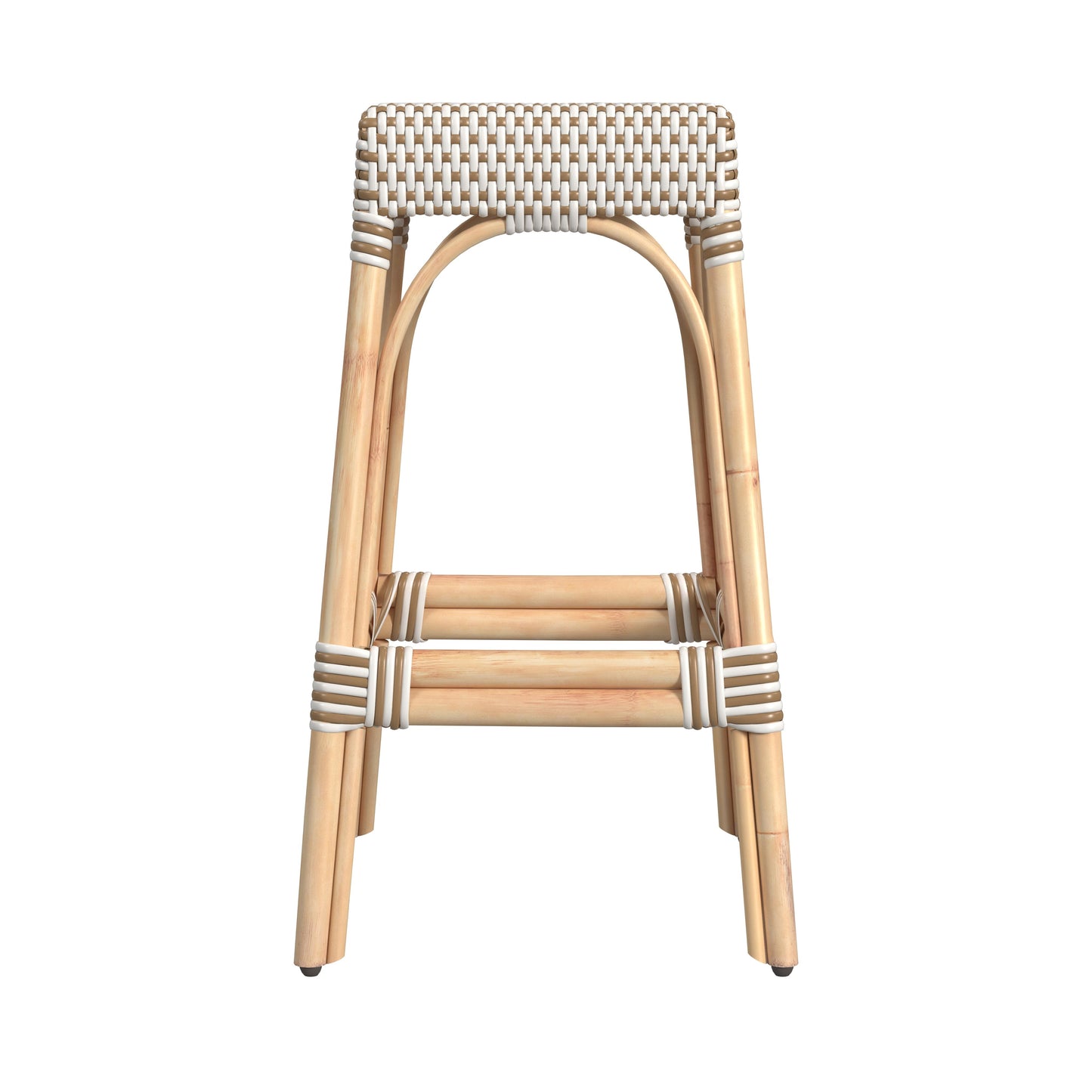 Butler Specialty Company Robias 30 in. Seat Height Rectangular Rattan Backless Bar Stool, White and Tan Dot