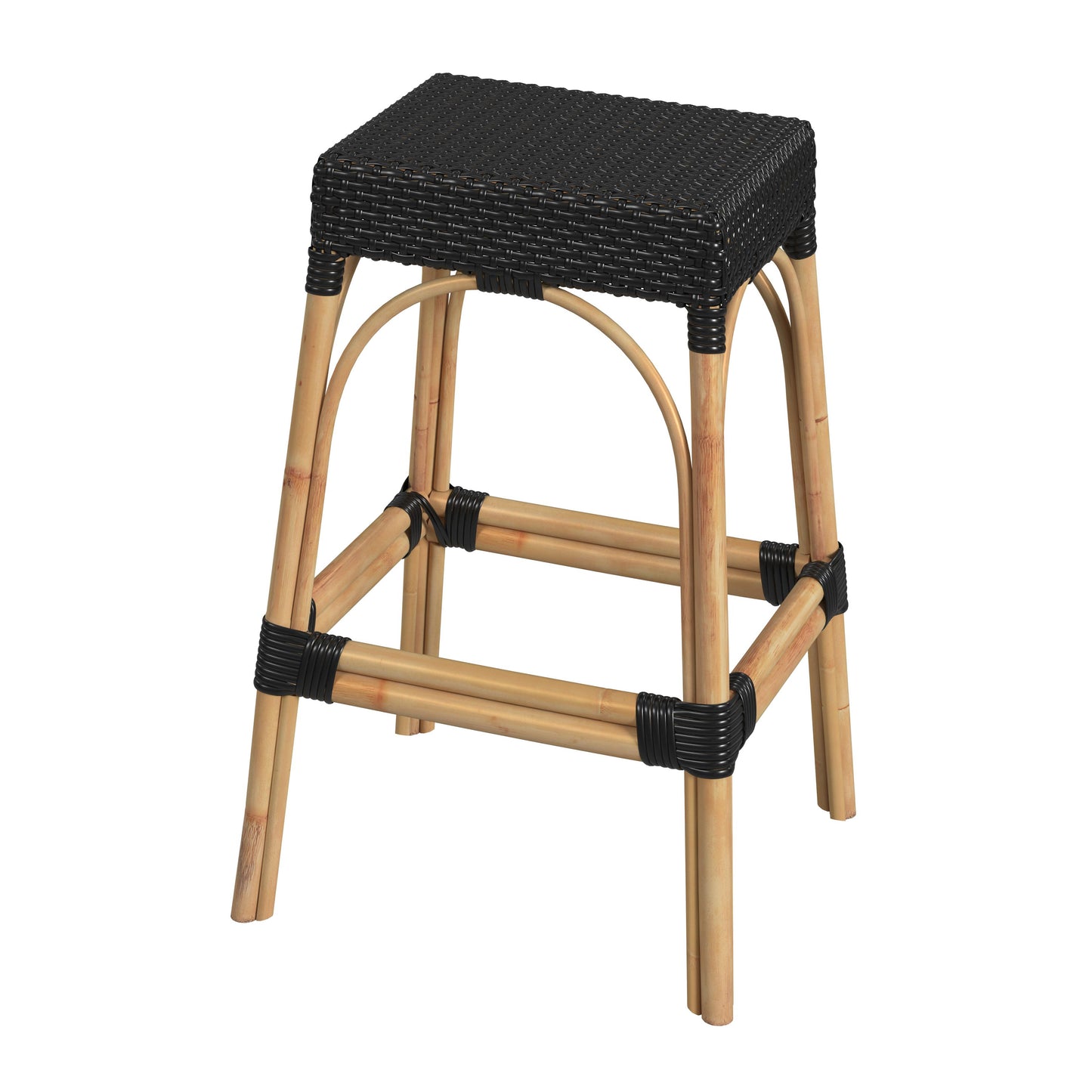 Butler Specialty Company Robias 30 in. Seat Height Rectangular Rattan Backless Bar Stool, Black