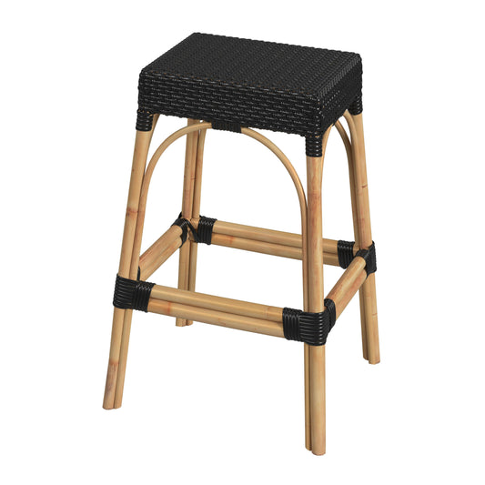Butler Specialty Company Robias 30 in. Seat Height Rectangular Rattan Backless Bar Stool, Black