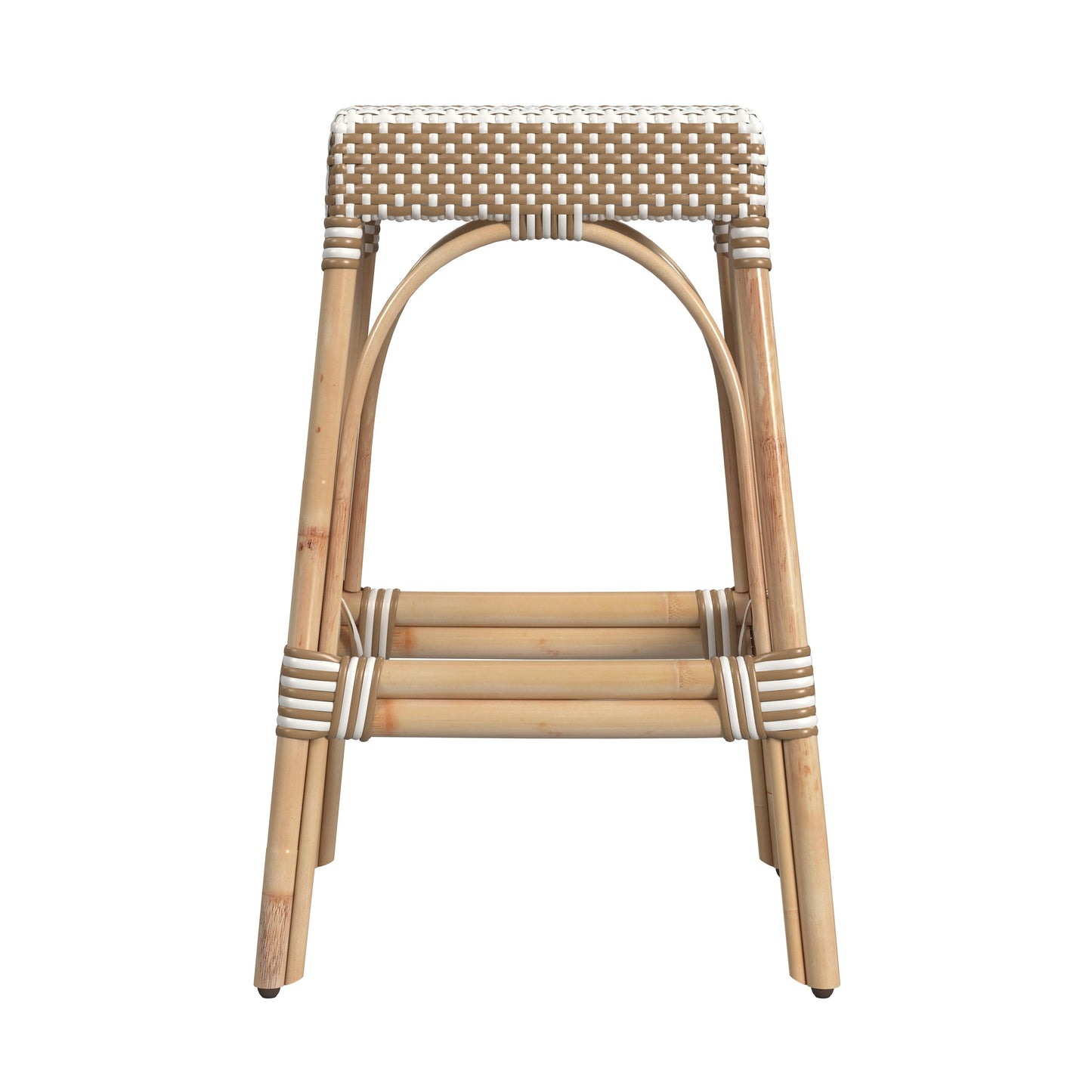 Butler Specialty Company Robias 30 in. Seat Height Rectangular Rattan Backless Bar Stool, Tan and White Stripe