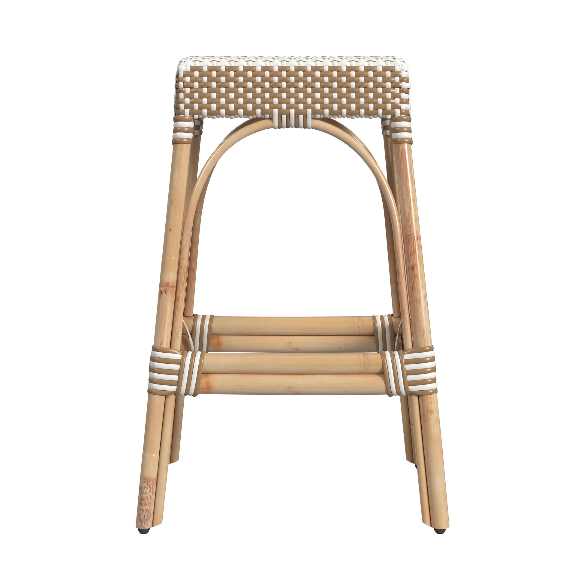 Butler Specialty Company Robias 30 in. Seat Height Rectangular Rattan Backless Bar Stool, Tan and White Stripe