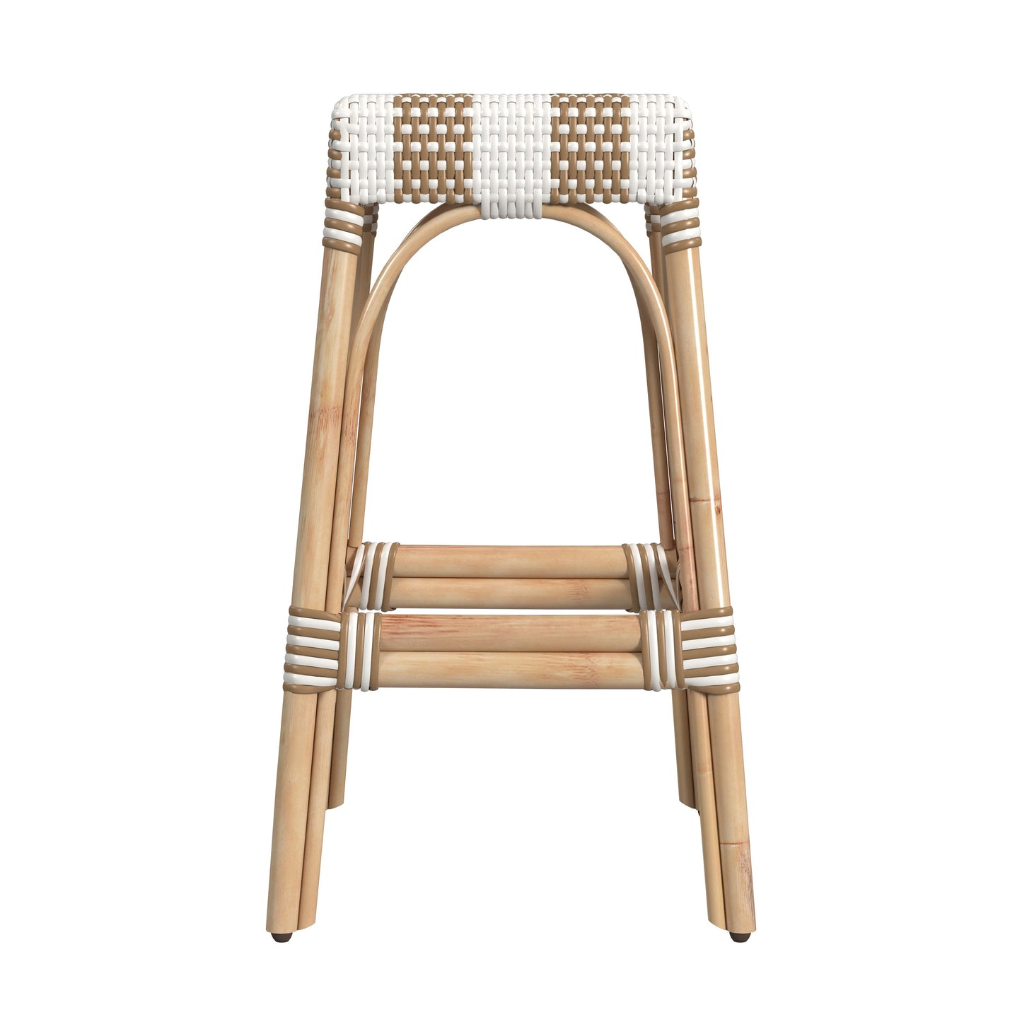 Butler Specialty Company Robias 30 in. Seat Height Rectangular Rattan Backless Bar Stool, Tan and White Stripe