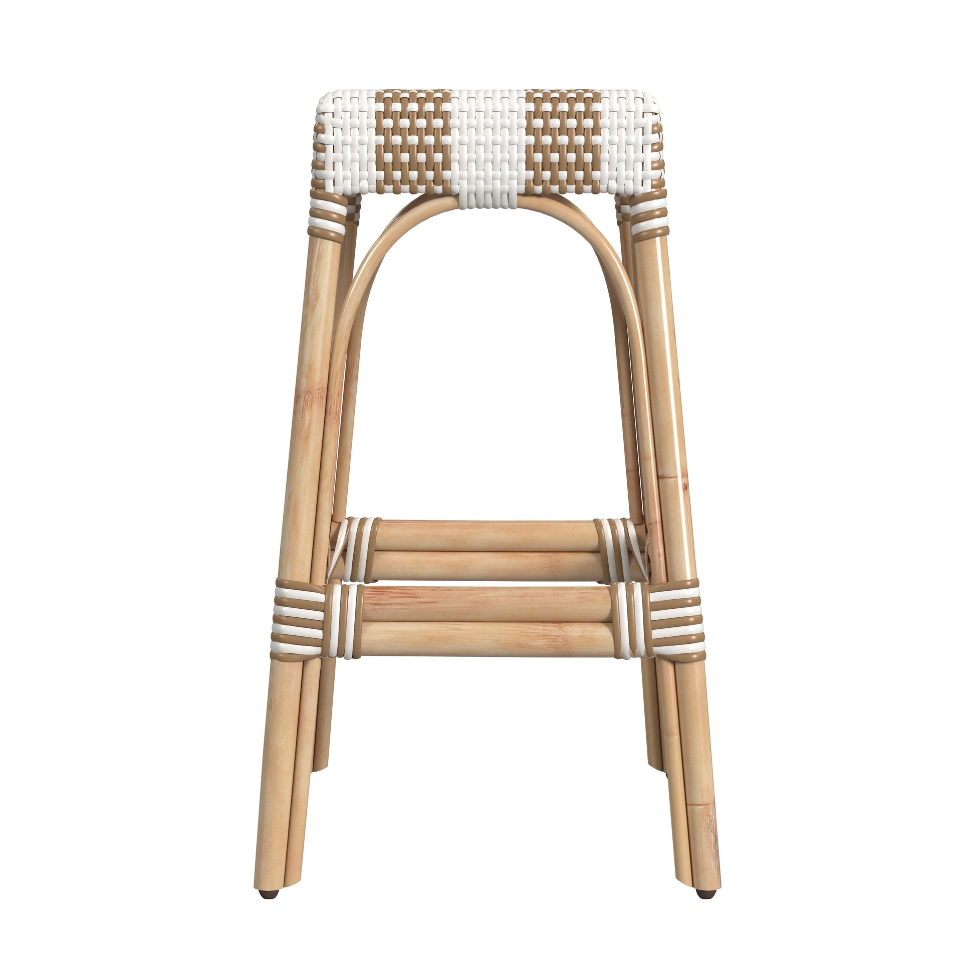 Butler Specialty Company Robias 30 in. Seat Height Rectangular Rattan Backless Bar Stool, Tan and White Stripe