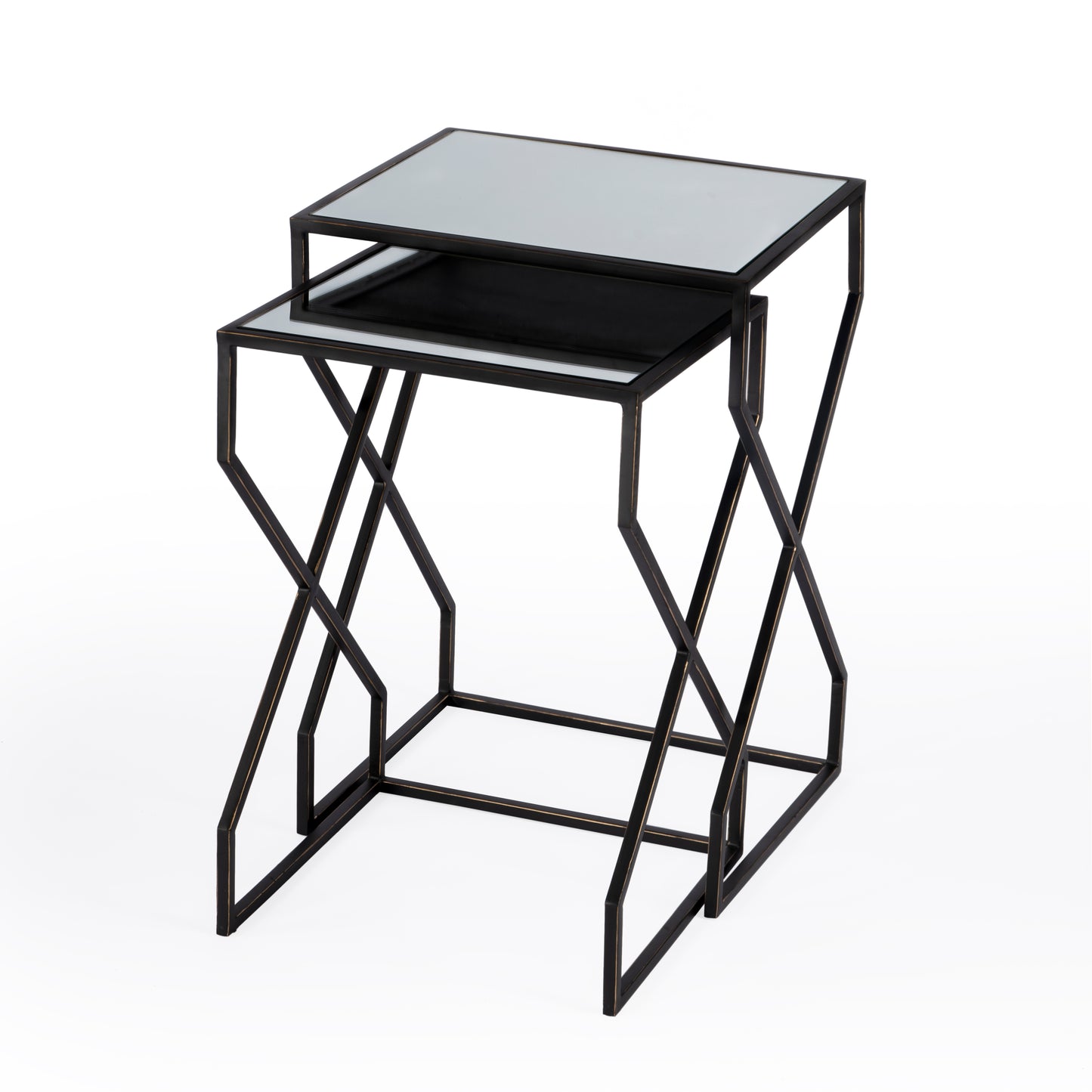 Butler Specialty Company Demi Rectangular Mirror and Metal Modern Set of 2 Nesting Tables, Black