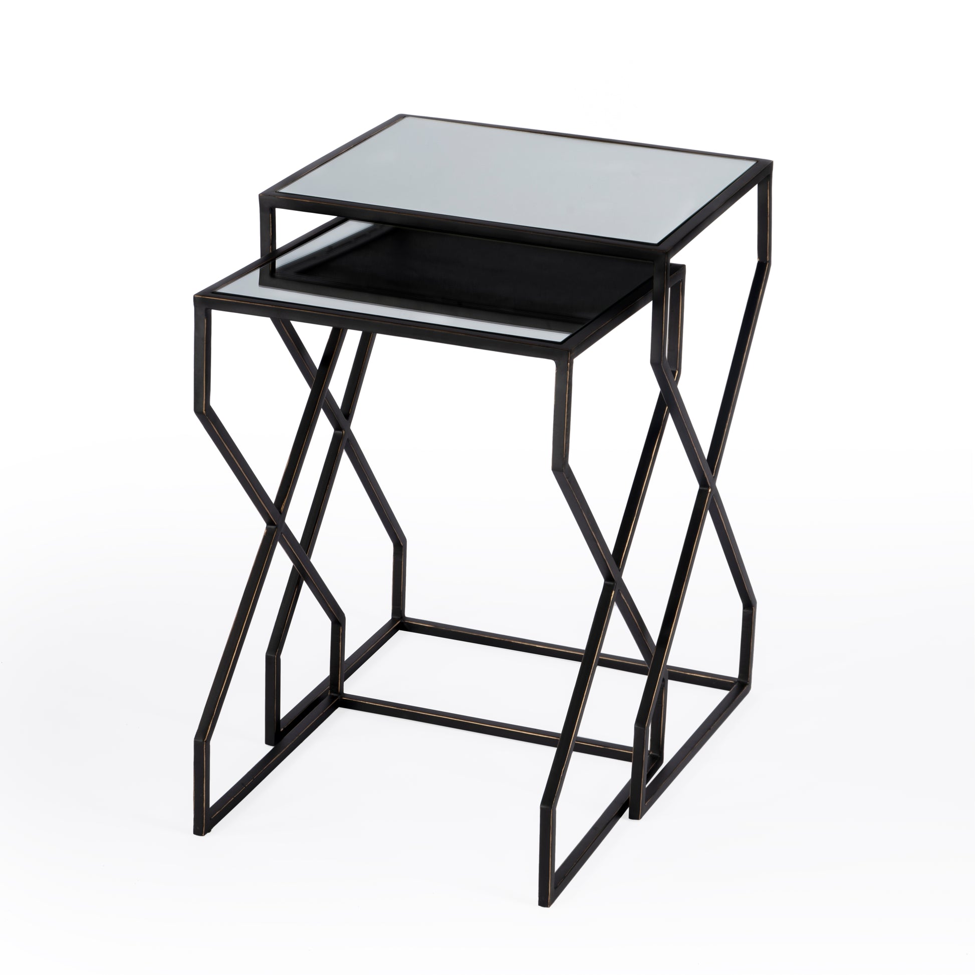 Butler Specialty Company Demi Rectangular Mirror and Metal Modern Set of 2 Nesting Tables, Black