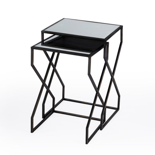 Butler Specialty Company Demi Rectangular Mirror and Metal Modern Set of 2 Nesting Tables, Black