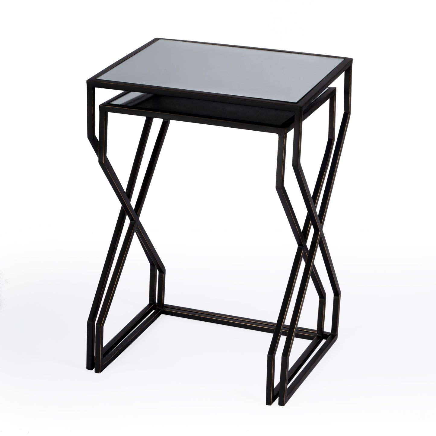 Butler Specialty Company Demi Rectangular Mirror and Metal Modern Set of 2 Nesting Tables, Black
