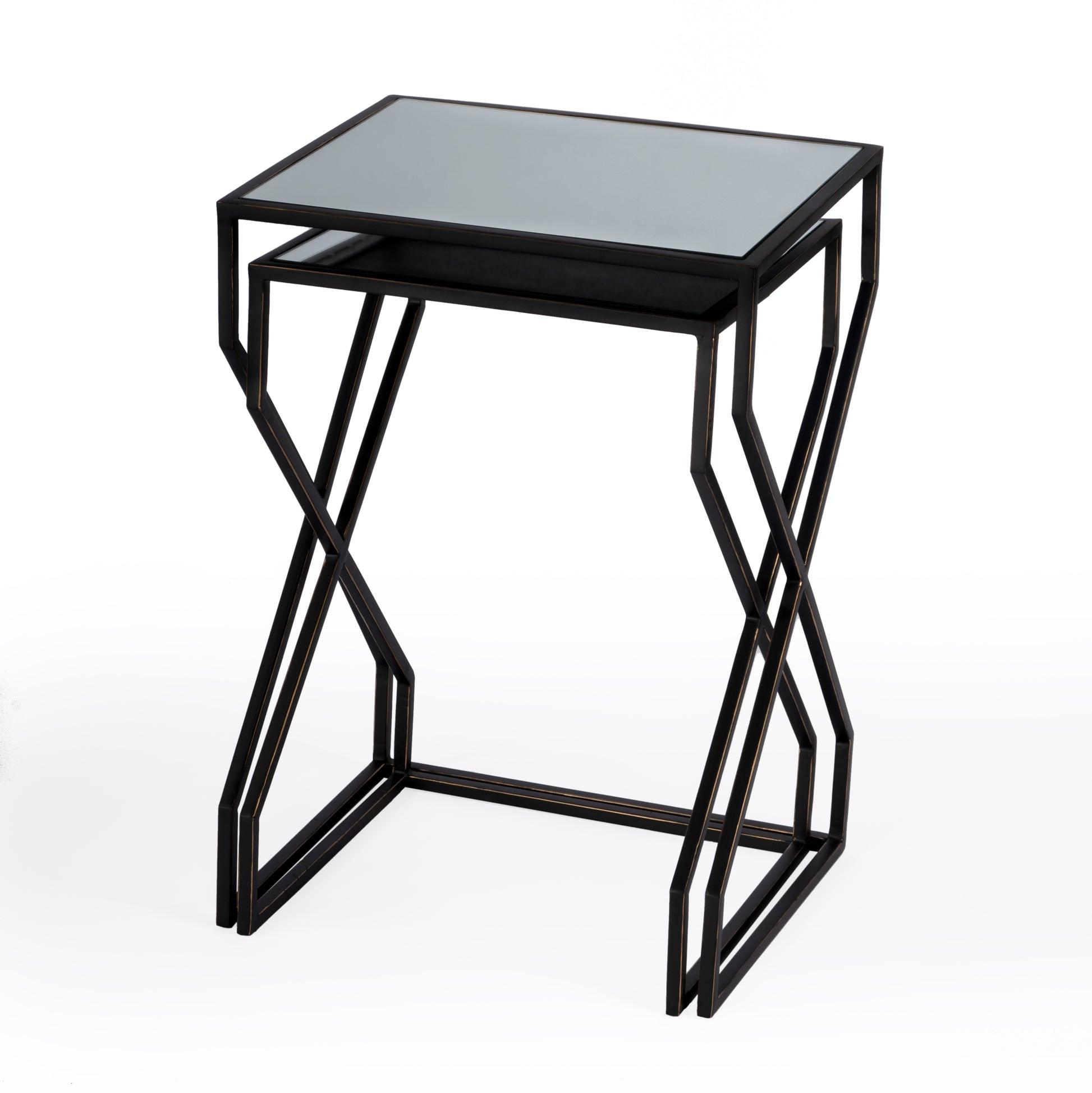 Butler Specialty Company Demi Rectangular Mirror and Metal Modern Set of 2 Nesting Tables, Black