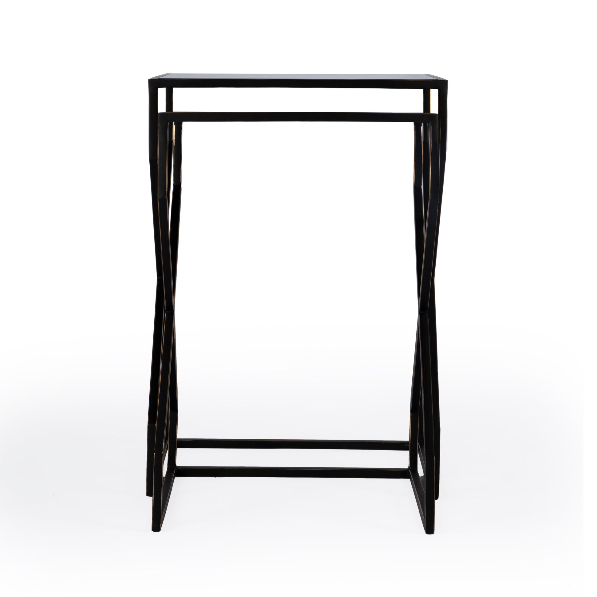 Butler Specialty Company Demi Rectangular Mirror and Metal Modern Set of 2 Nesting Tables, Black