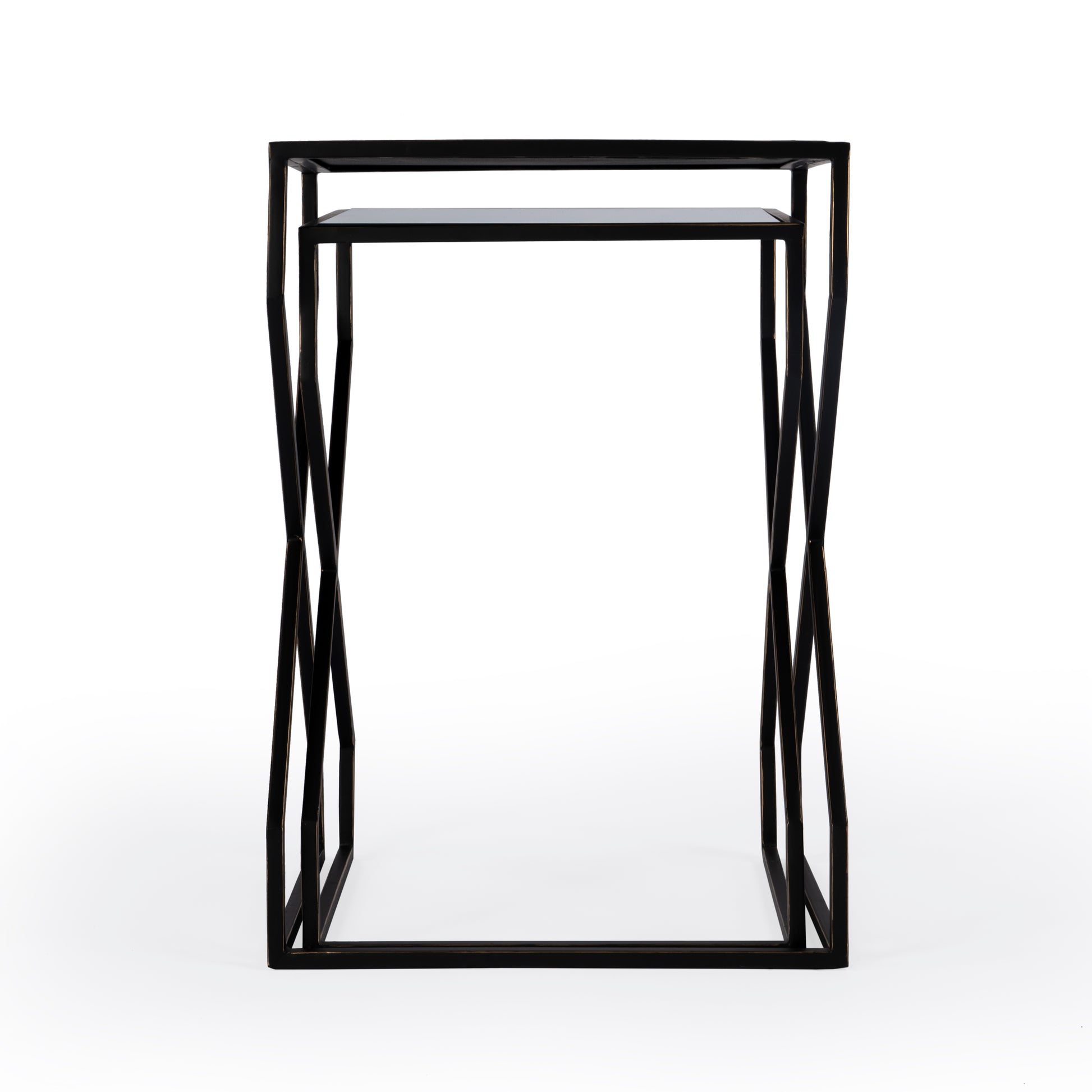 Butler Specialty Company Demi Rectangular Mirror and Metal Modern Set of 2 Nesting Tables, Black