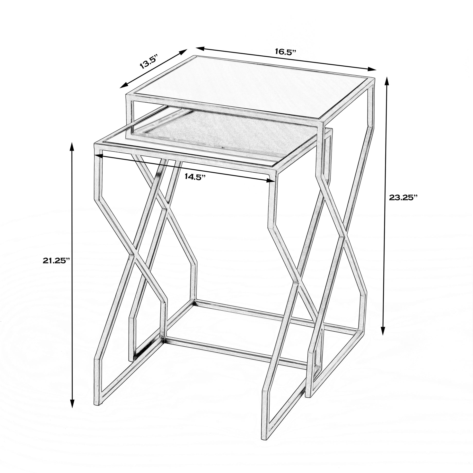 Butler Specialty Company Demi Rectangular Mirror and Metal Modern Set of 2 Nesting Tables, Black