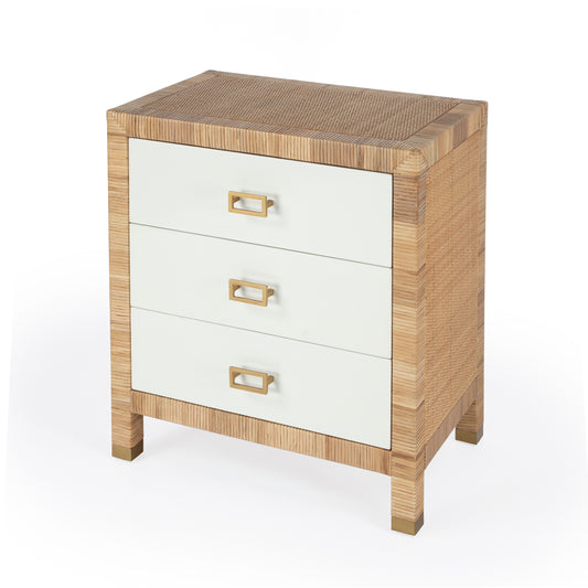 Butler Specialty Company Corfu 25 in. W Rectangular Rattan 3 Drawer Nightstand, Natural and White