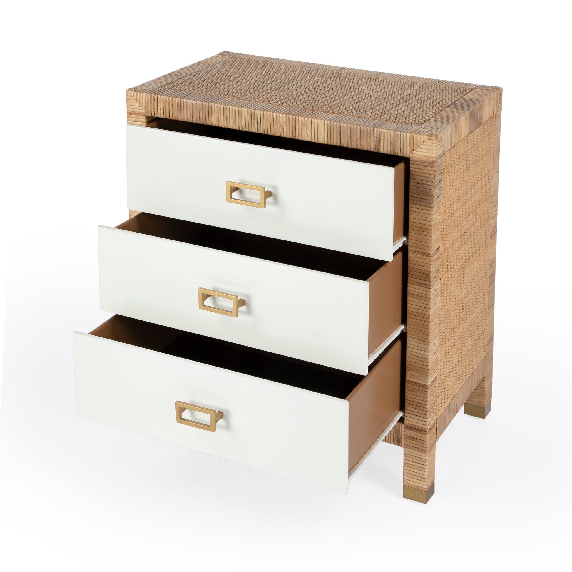 Butler Specialty Company Corfu 25 in. W Rectangular Rattan 3 Drawer Nightstand, Natural and White