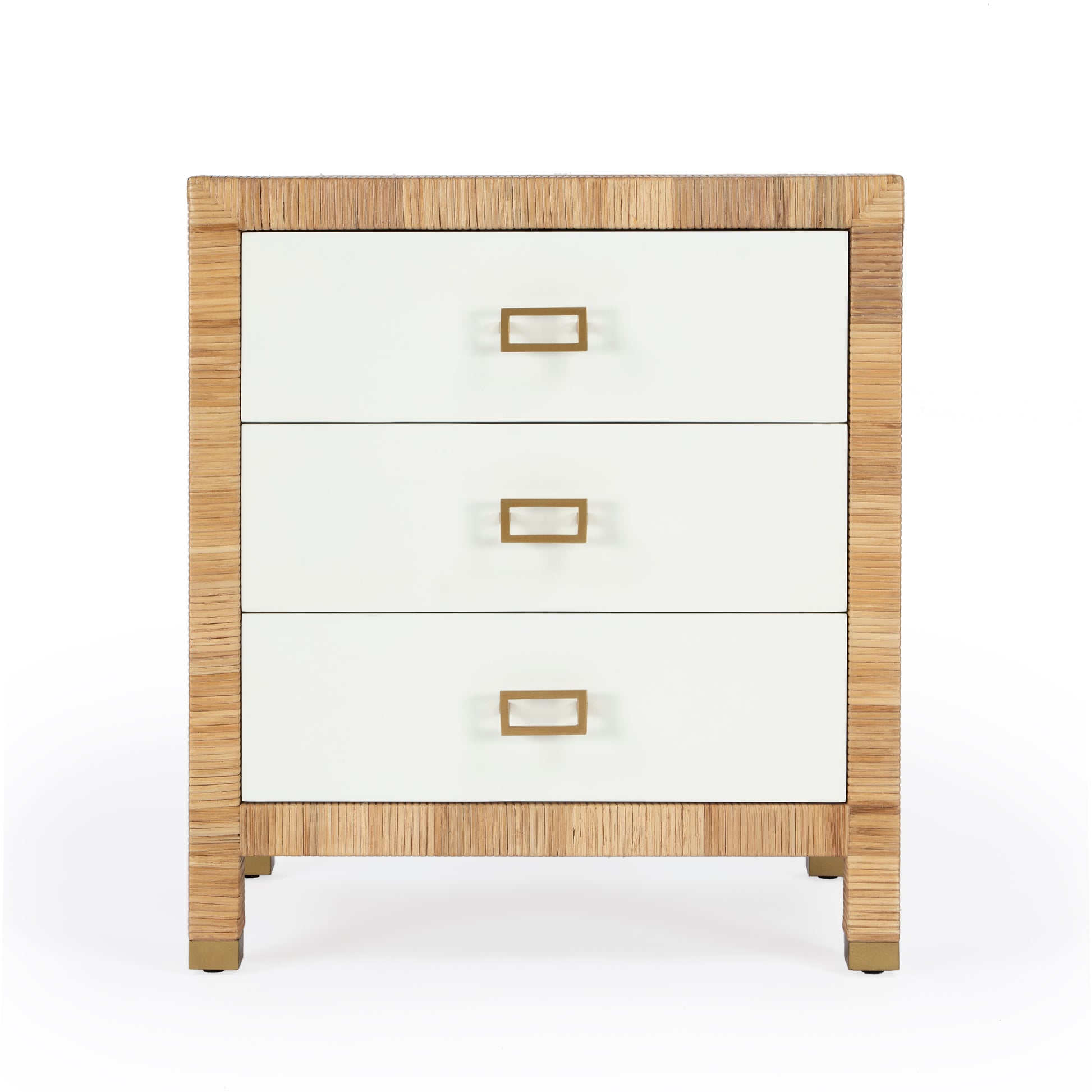 Butler Specialty Company Corfu 25 in. W Rectangular Rattan 3 Drawer Nightstand, Natural and White