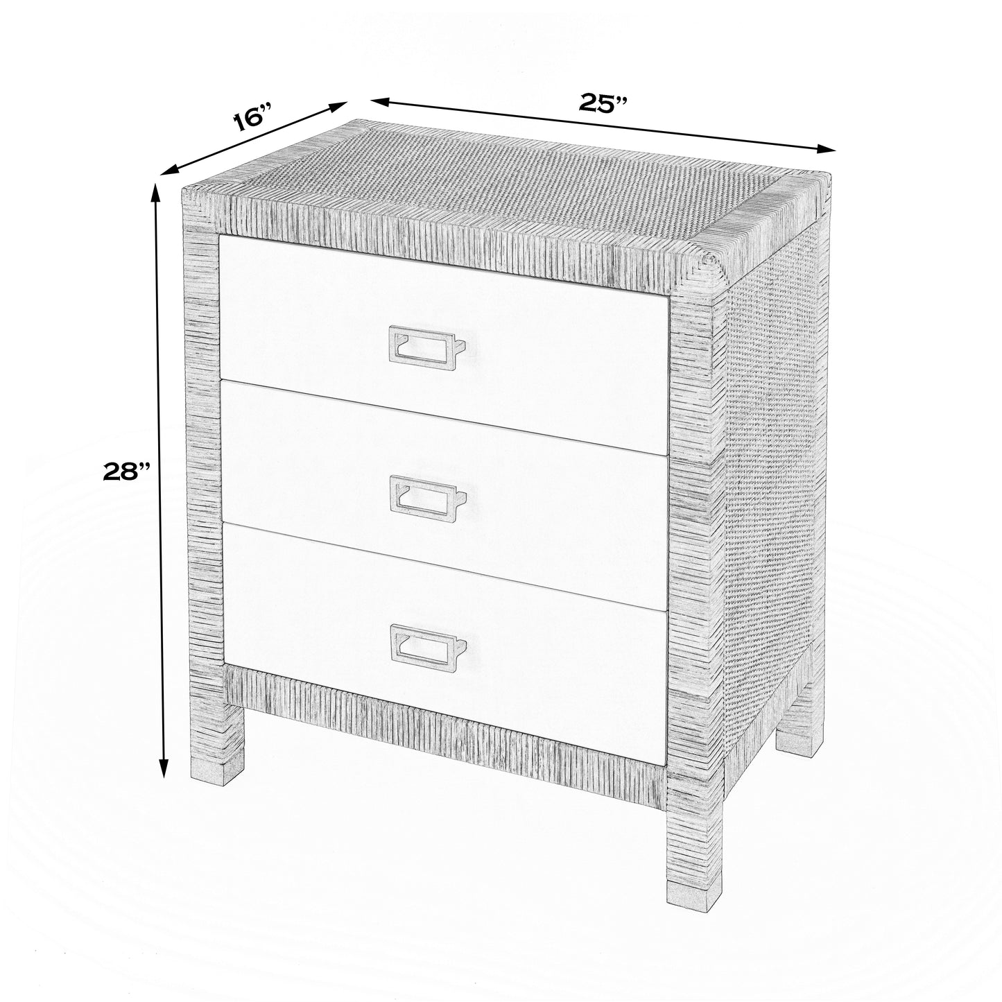 Butler Specialty Company Corfu 25 in. W Rectangular Rattan 3 Drawer Nightstand, Natural and White