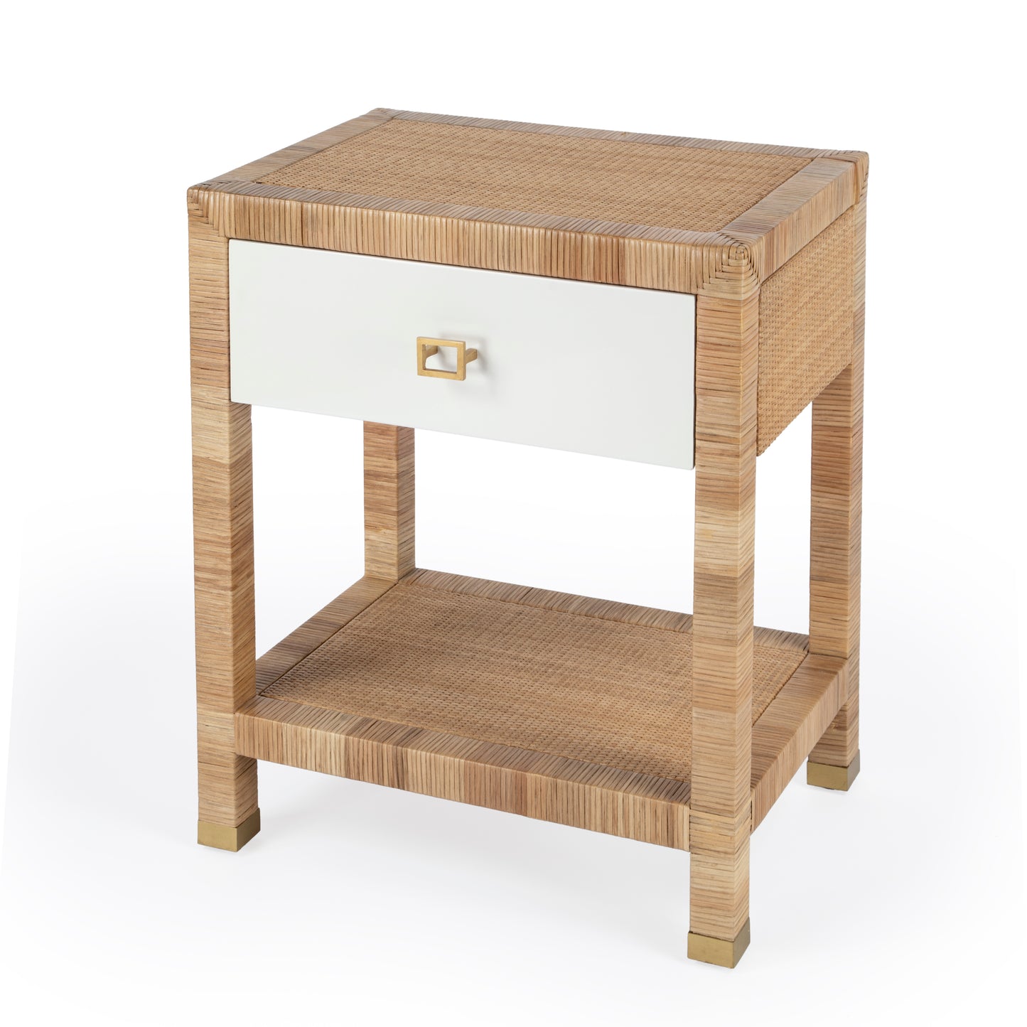 Butler Specialty Company Corfu 24 in. W Rectangular Rattan 1 Drawer Nightstand with Lower Open Shelf, Natural and White