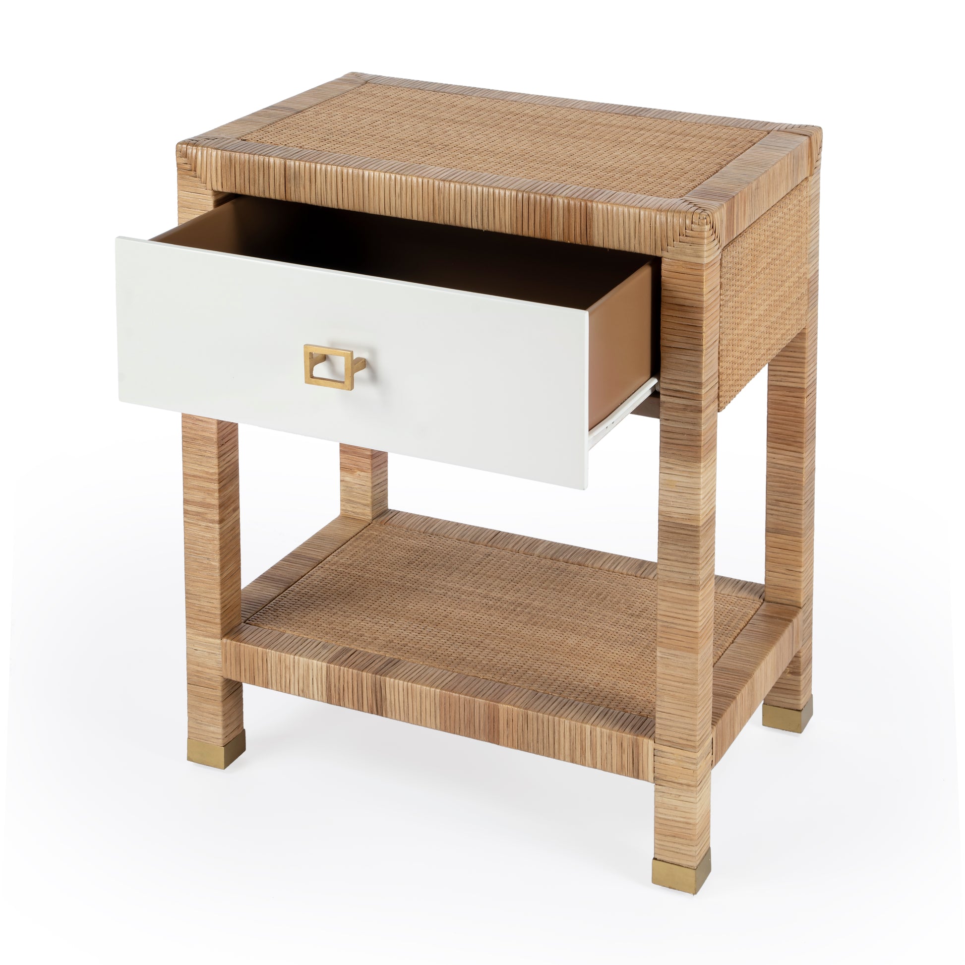 Butler Specialty Company Corfu 24 in. W Rectangular Rattan 1 Drawer Nightstand with Lower Open Shelf, Natural and White