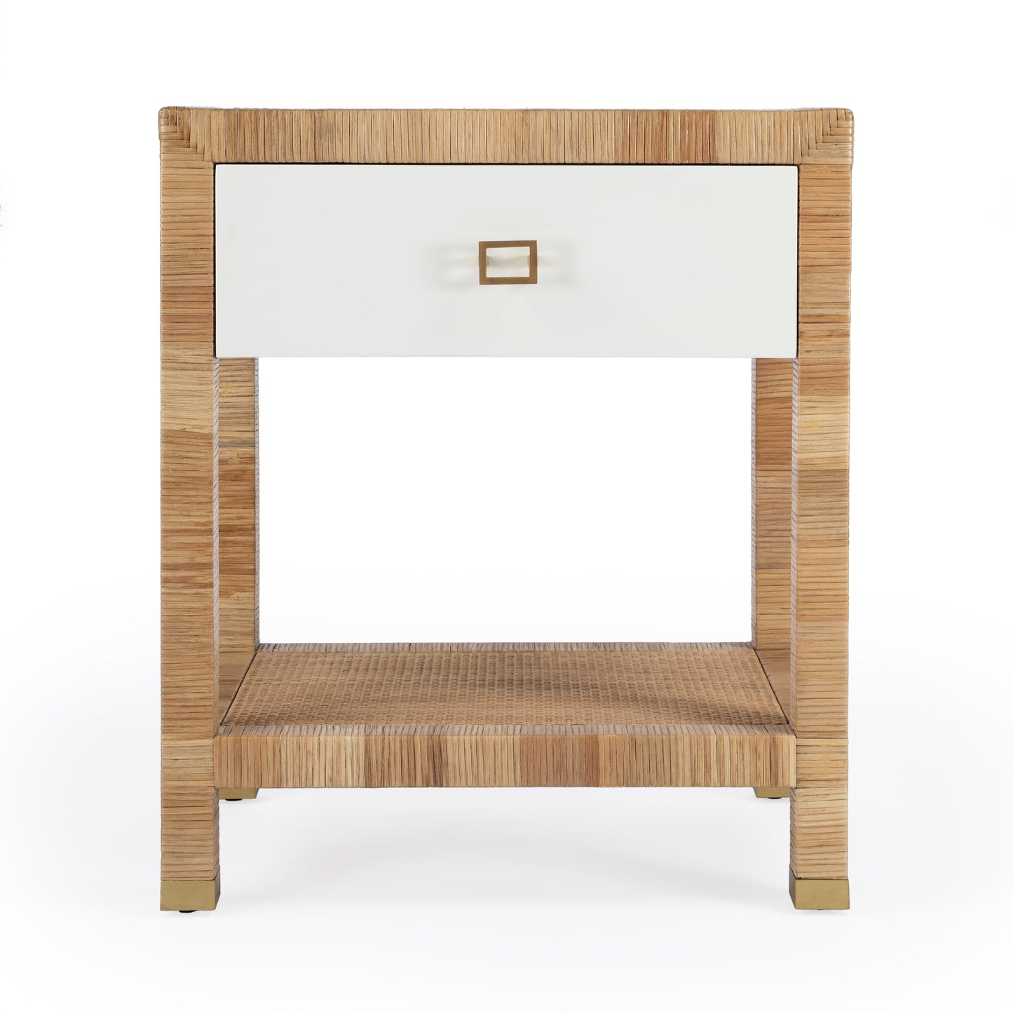 Butler Specialty Company Corfu 24 in. W Rectangular Rattan 1 Drawer Nightstand with Lower Open Shelf, Natural and White