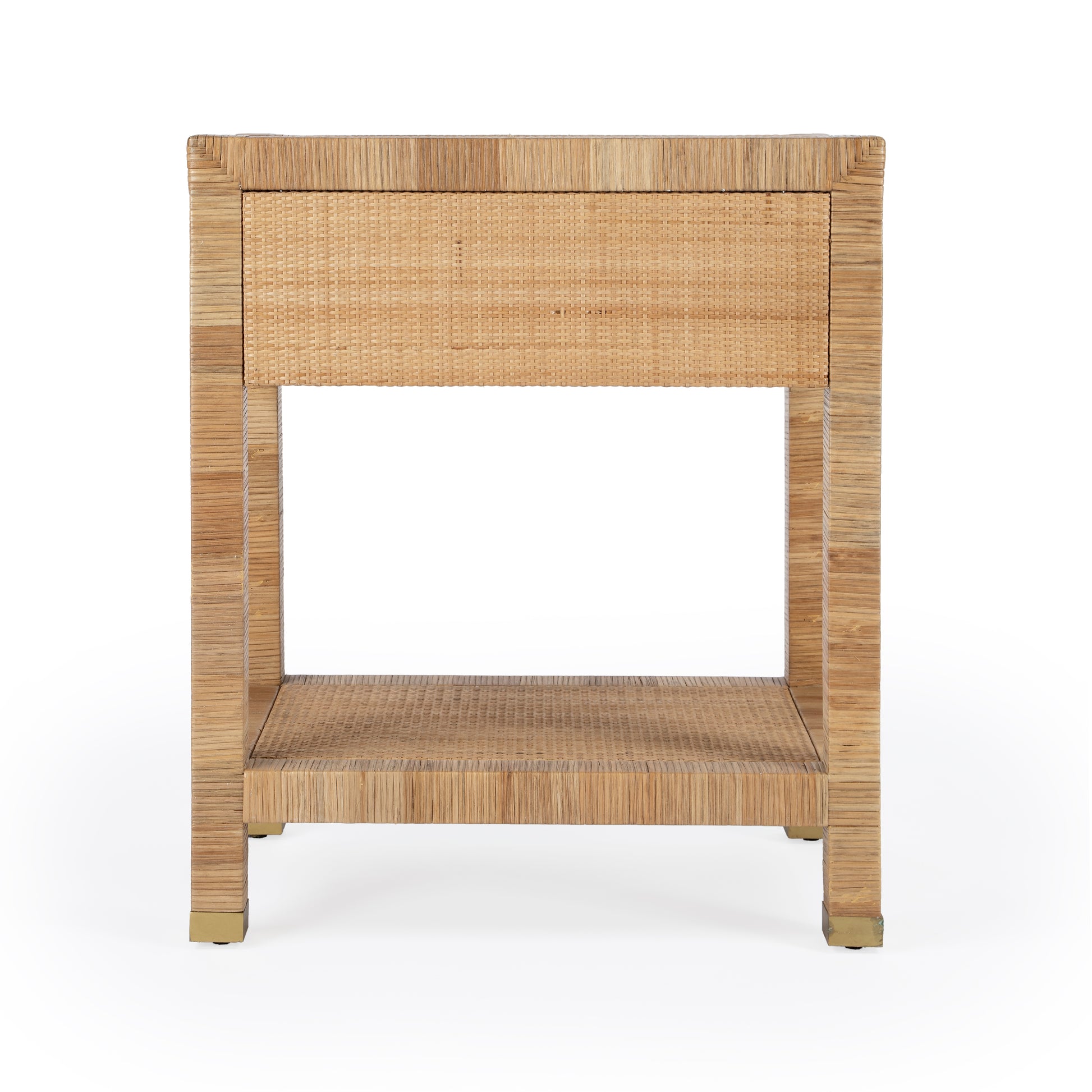 Butler Specialty Company Corfu 24 in. W Rectangular Rattan 1 Drawer Nightstand with Lower Open Shelf, Natural and White