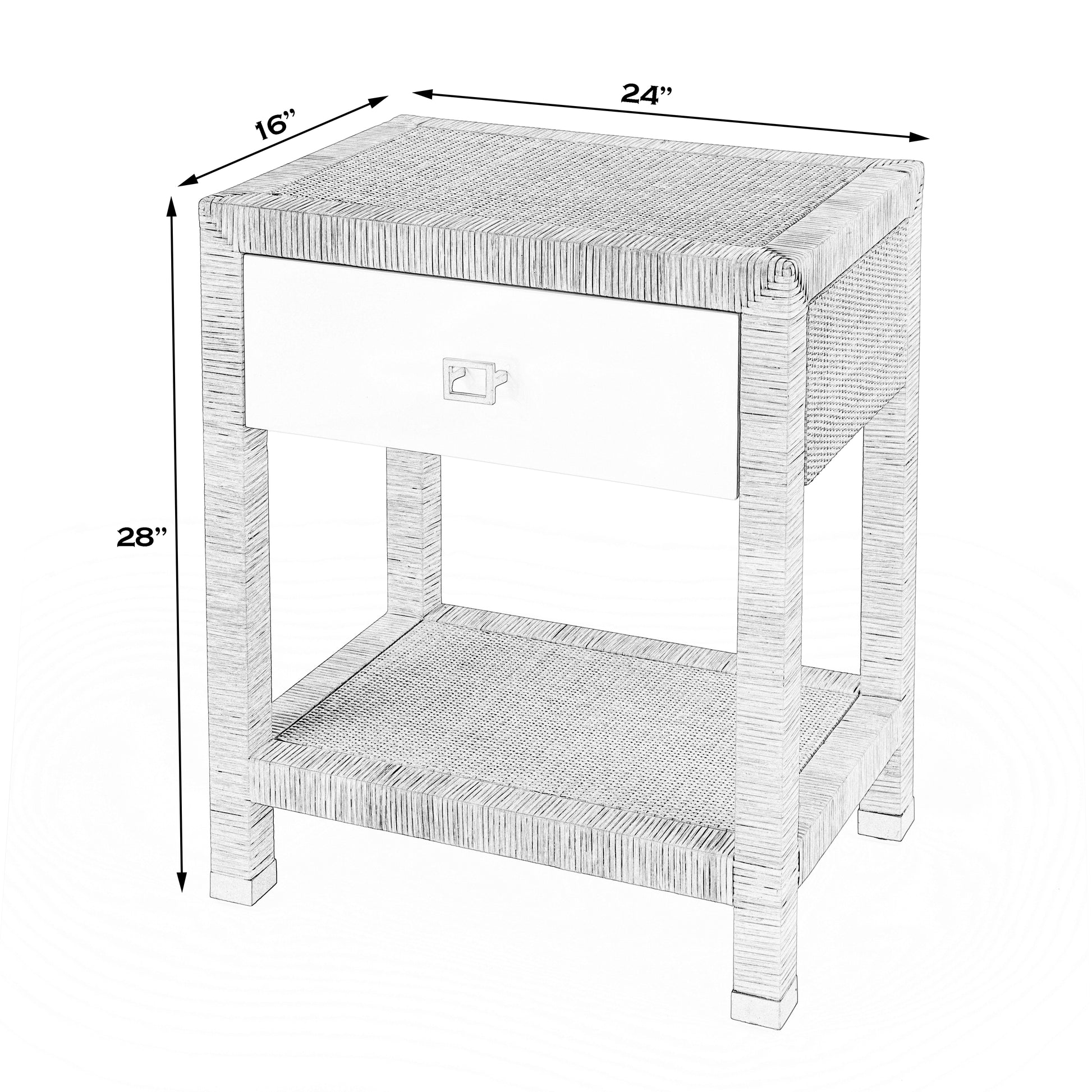 Butler Specialty Company Corfu 24 in. W Rectangular Rattan 1 Drawer Nightstand with Lower Open Shelf, Natural and White